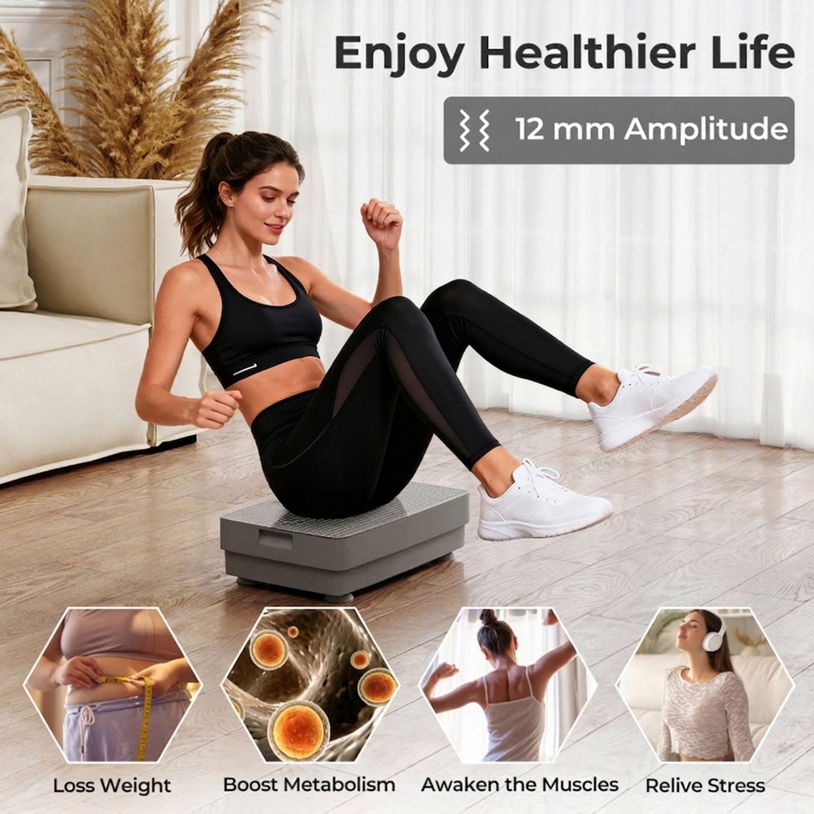 SUGIFT Gray Vibration Plate Exercise Machine with Gravity Sensor 17.5-in W 11-in D 4.5-in H 220-lb User Capacity