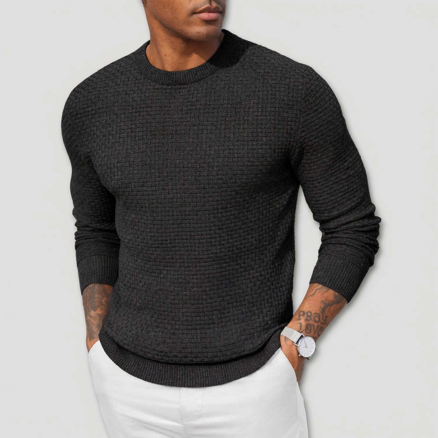 COOFANDY Mens Textured Long Sleeve Sweater Fall Crew Neck Casual Pullover Tops