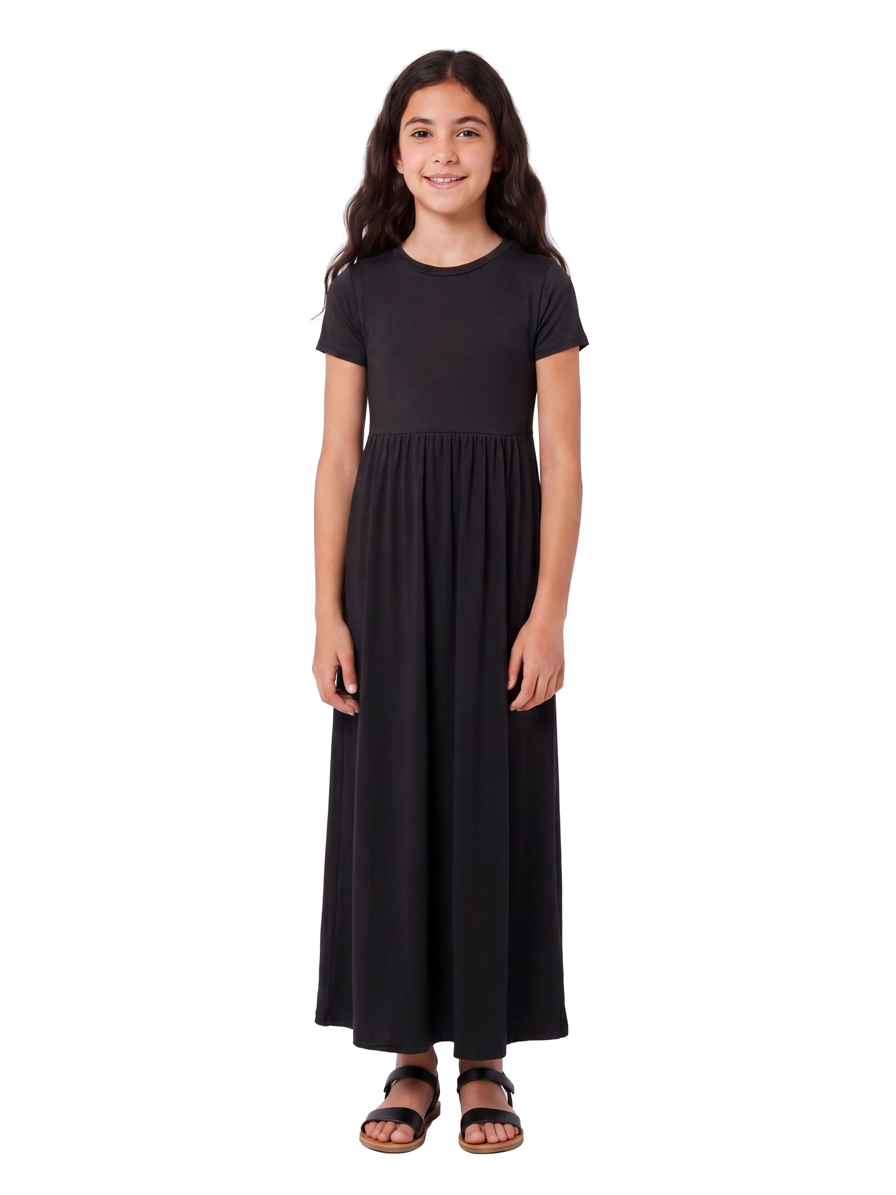 24sevenKid Essential Girls Short Sleeve Pleated Midi Dress
