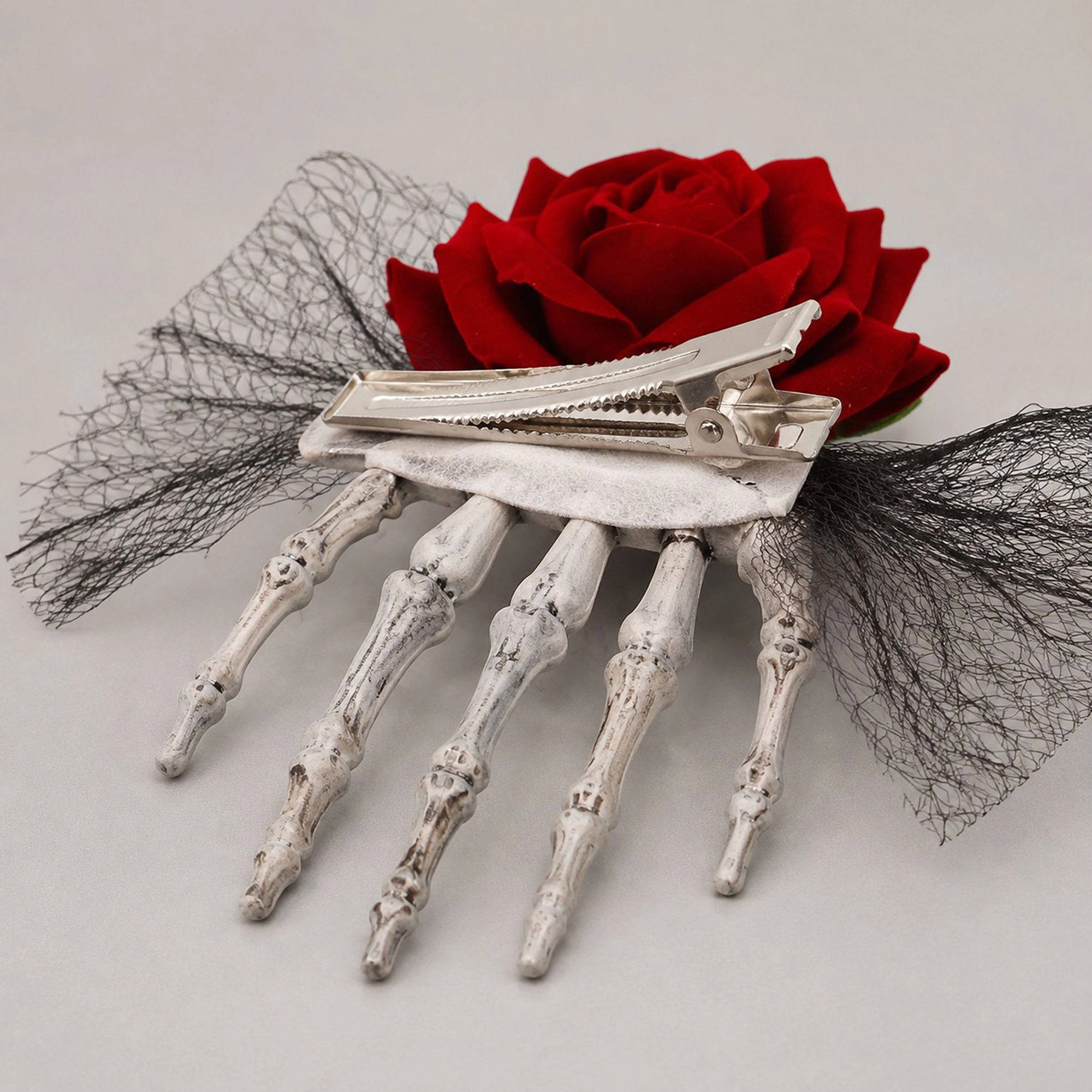 Alilang Pet Halloween Skeleton Hand Rose Lace Hair Clip