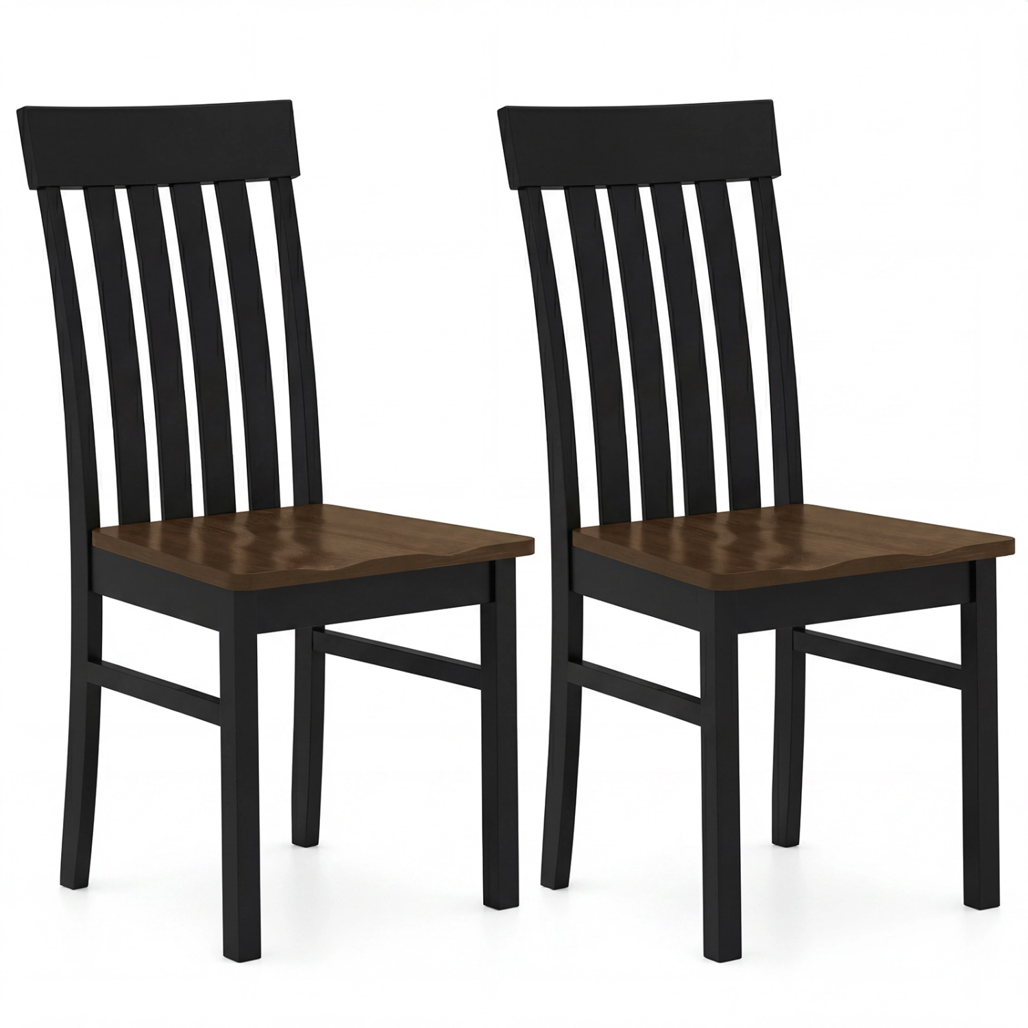 LJG Set of 2 Kitchen Armless Dining Chairs with Slatted High Backrests
