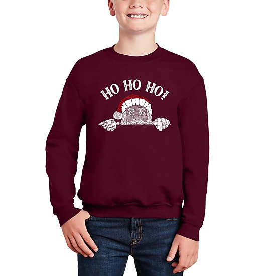 LA Pop Art Boy's Word Art Sweatshirt - Peeking Santa