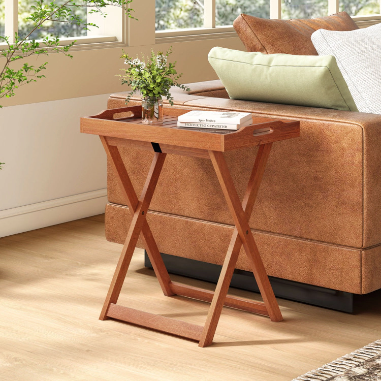 Hivvago Outdoor Patio Solid Wood Tray Table With Removable Top No Assembly Required