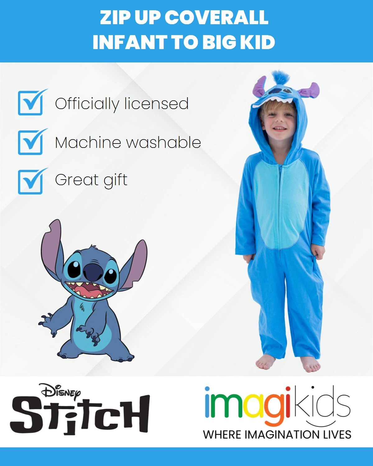 Disney Lilo & Stitch Boys' Cosplay Hooded One Piece
