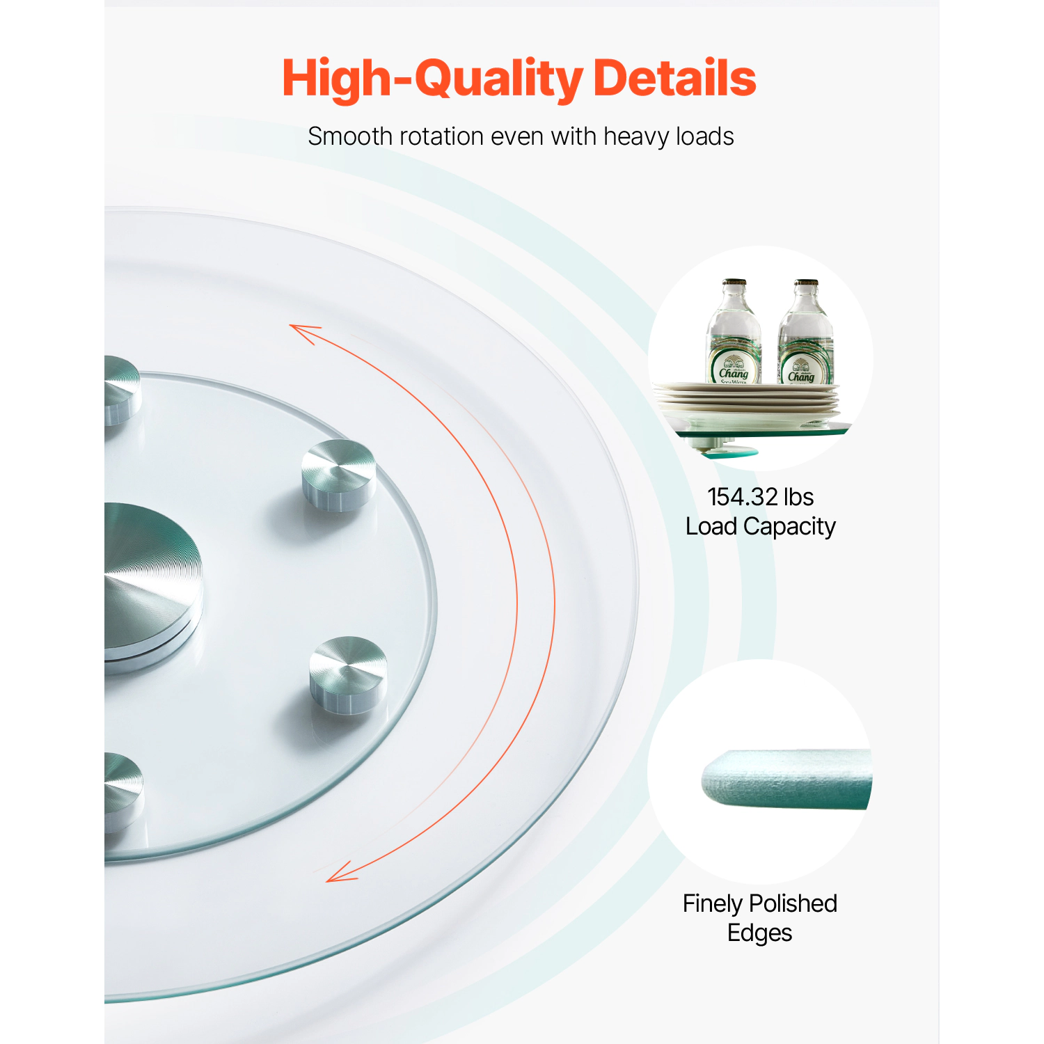 HONGGE Lazy Susan Turntable Dining Table Centerpiece Rotating 360° Smooth Silent Spin for Family Gatherings Banquets