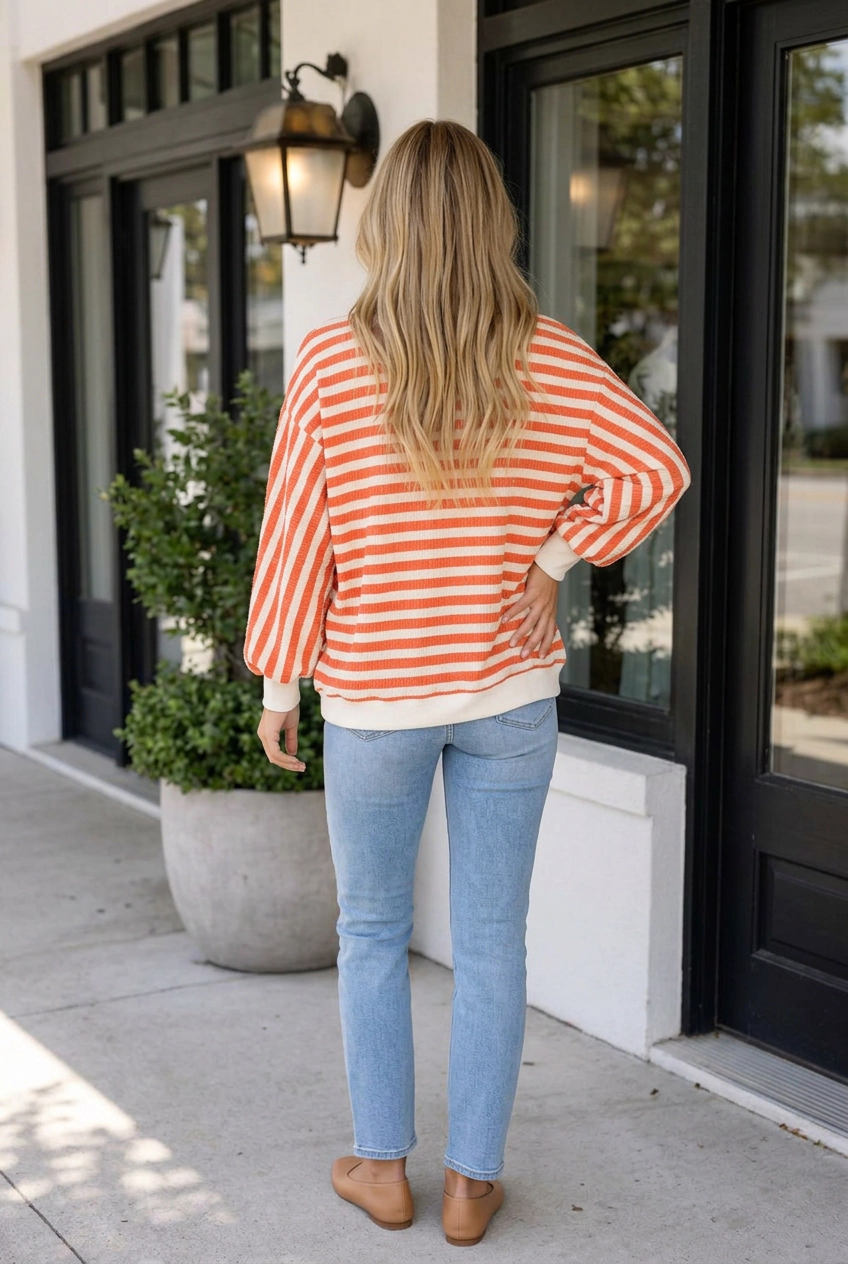 Threaded Pear Rachel Textured Stand Oversized Long Sleeve Top