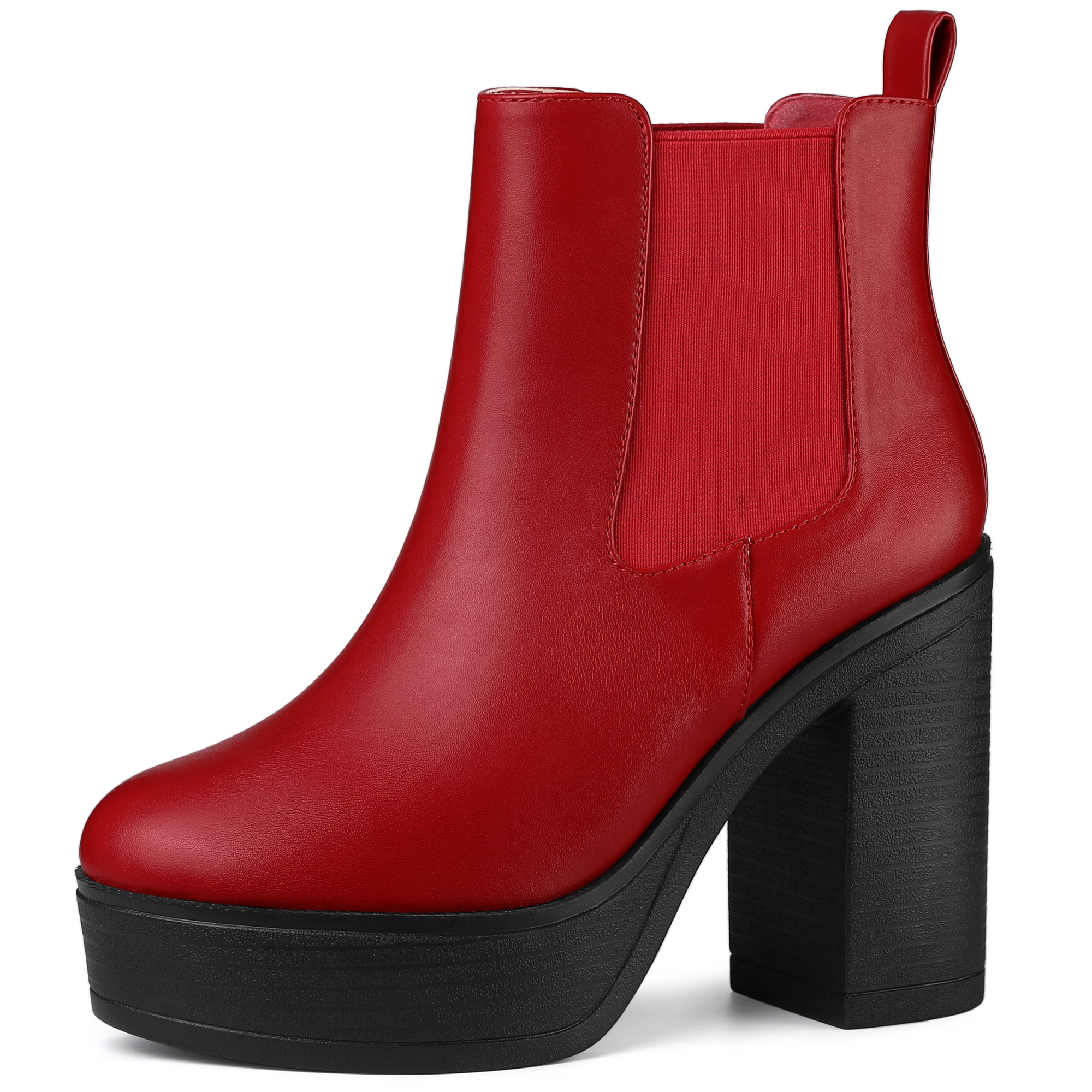 BLISSFUL STEP Women Chunky High Heel Platform Round Toe Chelsea Ankle Booties