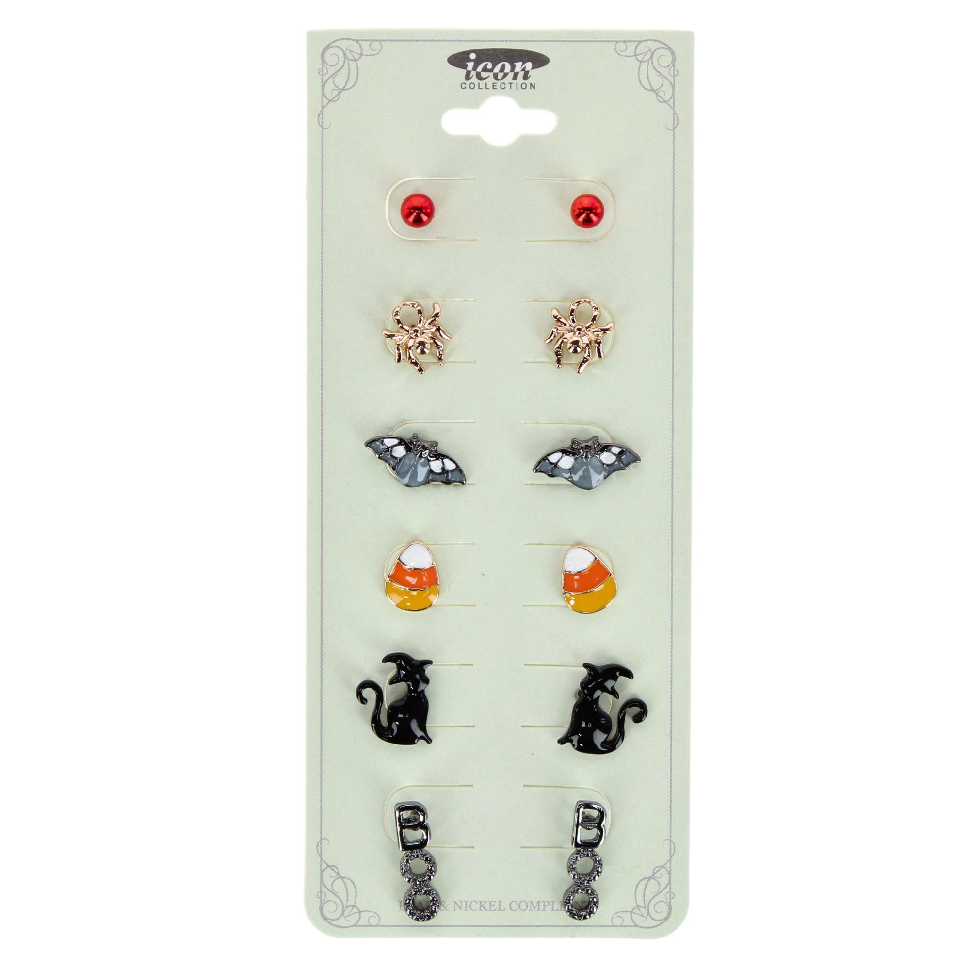 CTM Women's 6-Pair Halloween Stud Earring Set with Post Backs