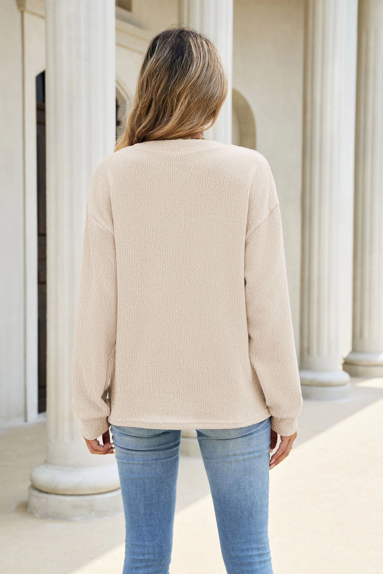 Enchanted Funland Womens Henley Waffle Knit Button V‑Neck Kangaroo Pocket Sweatshirt