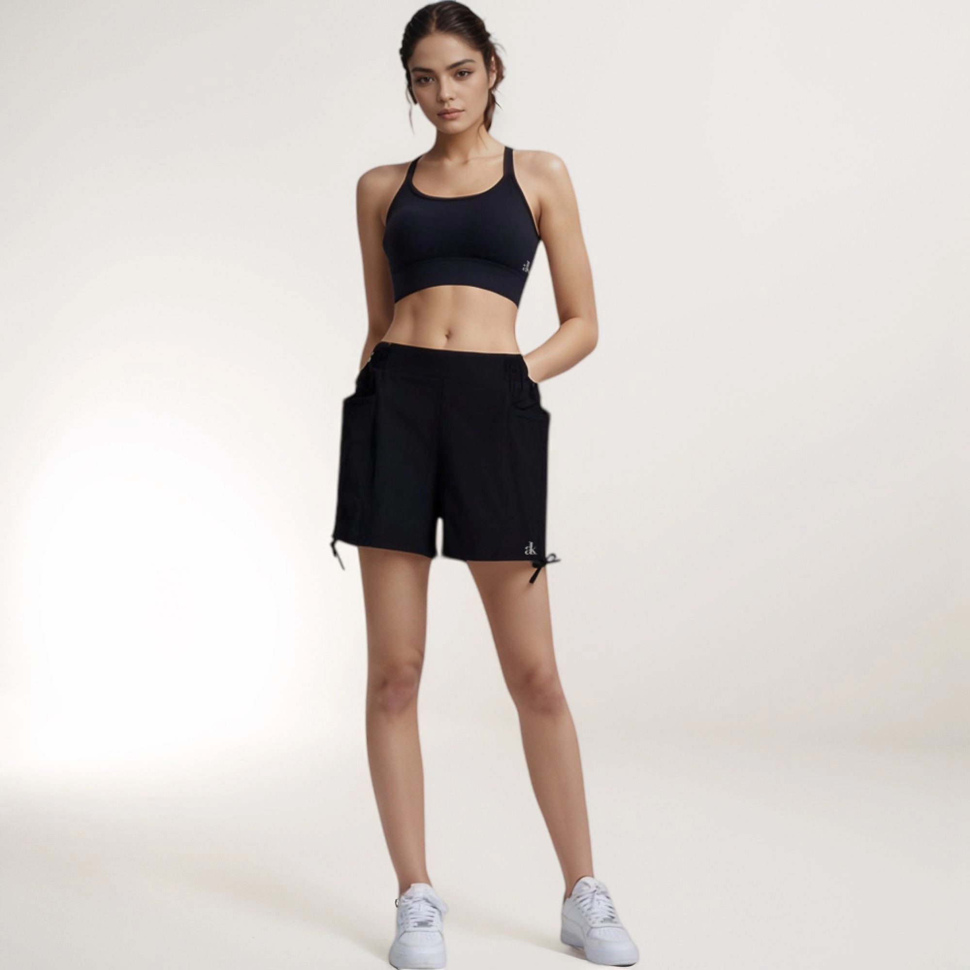 Anna-Kaci Women's High-Waist Active Shorts with Elastic Side Waistband Large Pockets and Adjustable Drawstring Hem