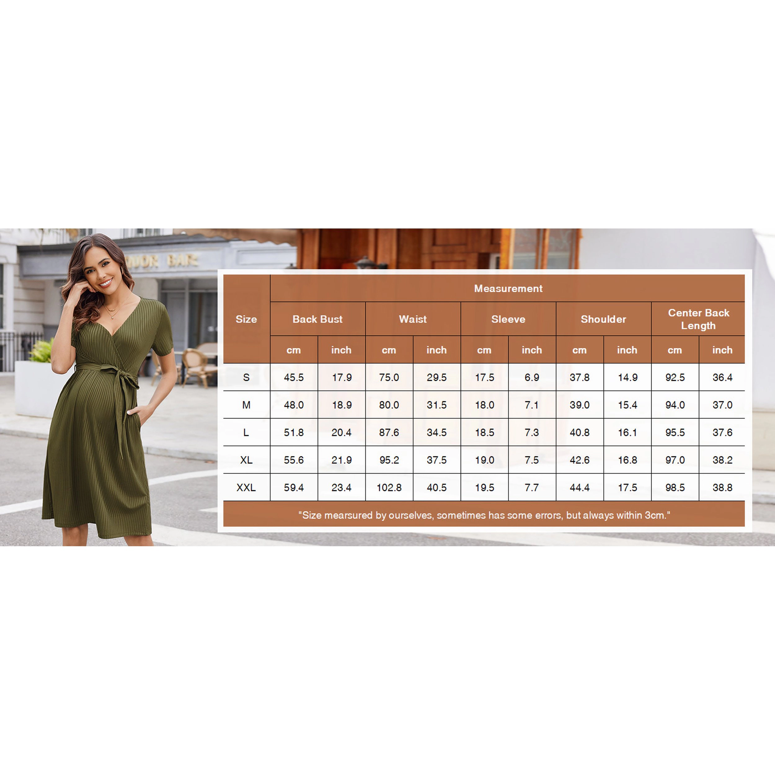 Ekouaer Women's V Neck Short Sleeve Ribbed Wrap Maternity Midi Dress