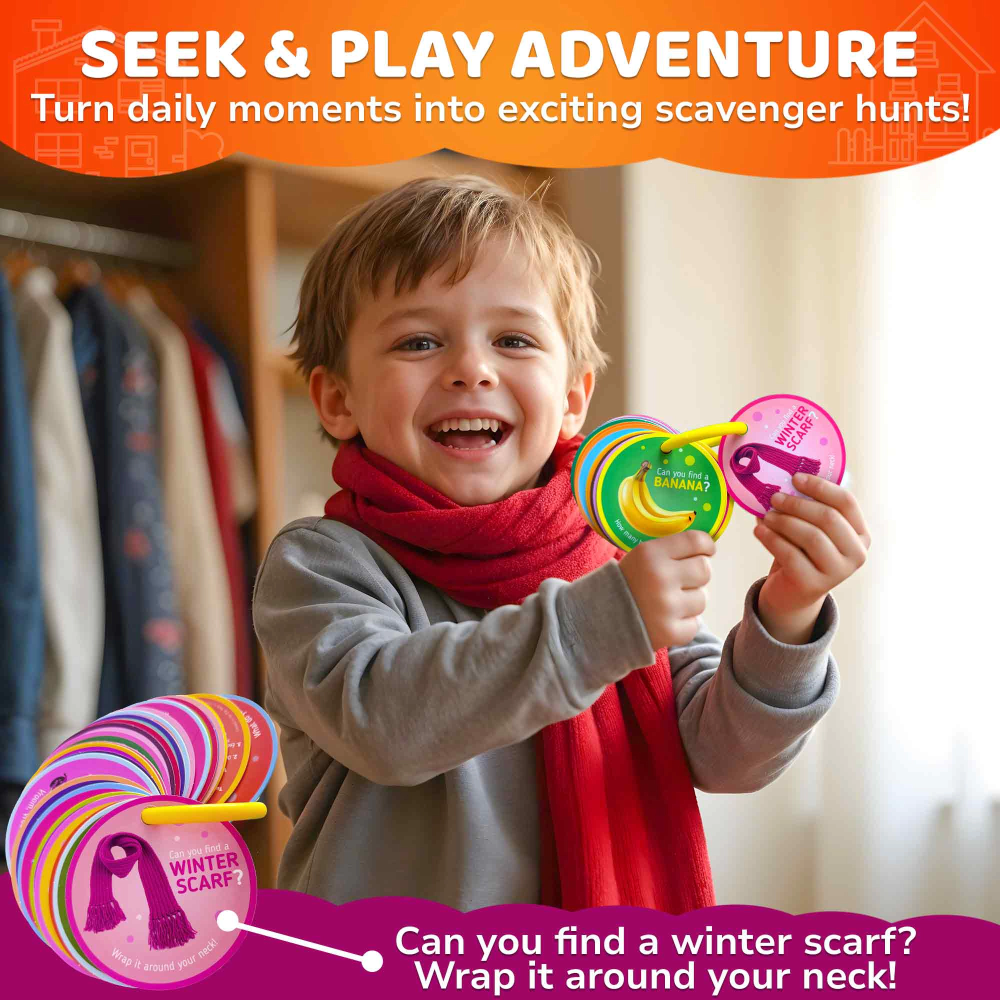 QUOKKA Scavenger Hunt Cards for Toddlers, 50 Activity Challenges, Learning Games Kids, Ages 2+
