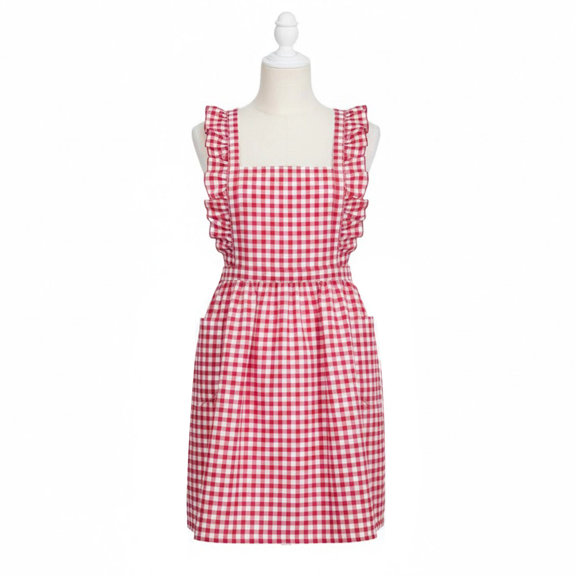 Alilang Unisex Gingham Ruffle Kitchen Apron with Square Bib Design Dual Front Pockets and Adjustable Waist Ties