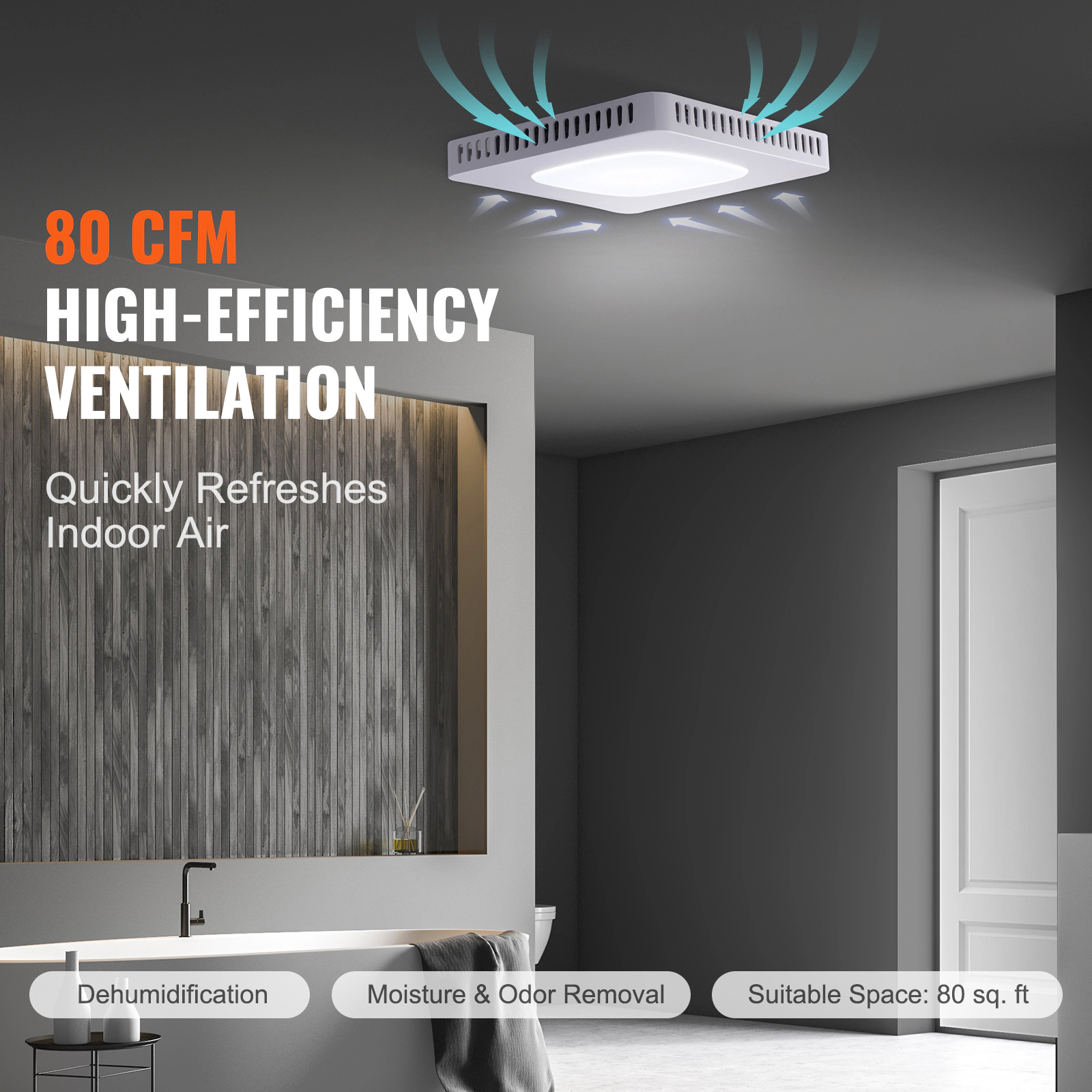 HONGGE Bathroom Exhaust Fan -Efficiency Ventilation 1.5sones Low Noise Operation All-Copper Motor Energy-Saving