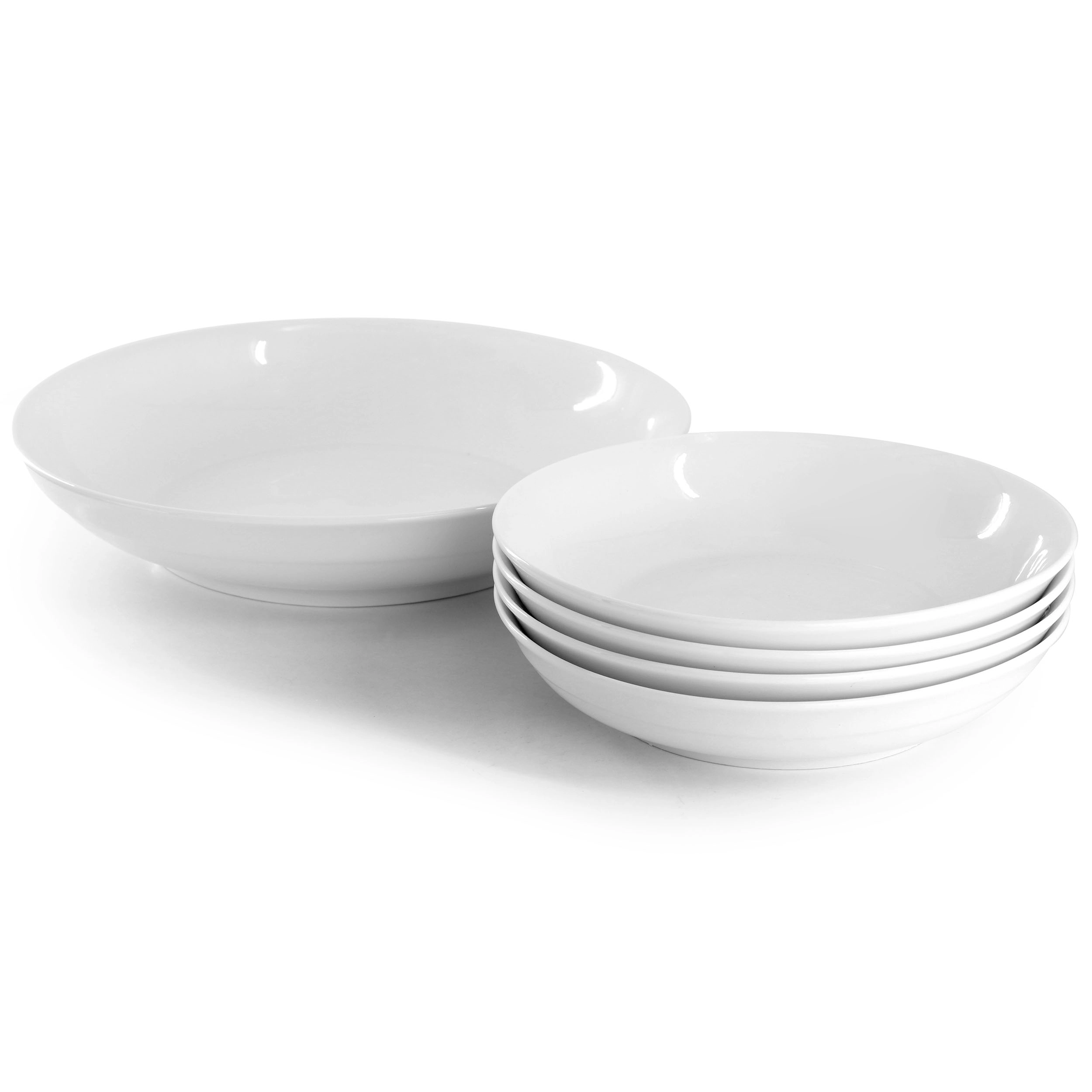 Gibson Home Great Essentials 5 Piece Fine Ceramic Serving Bowl and Pasta Bowl Set in White