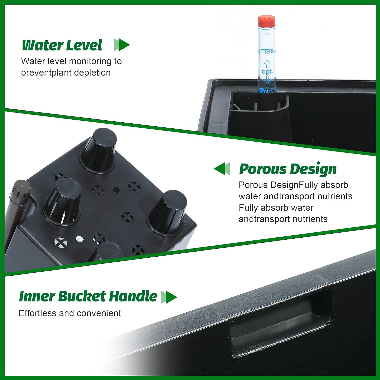 Set of 2 Planters 16" Tall, Self-Watering with Drainage & Water Level Monitor, Wheels, Indoor Outdoor