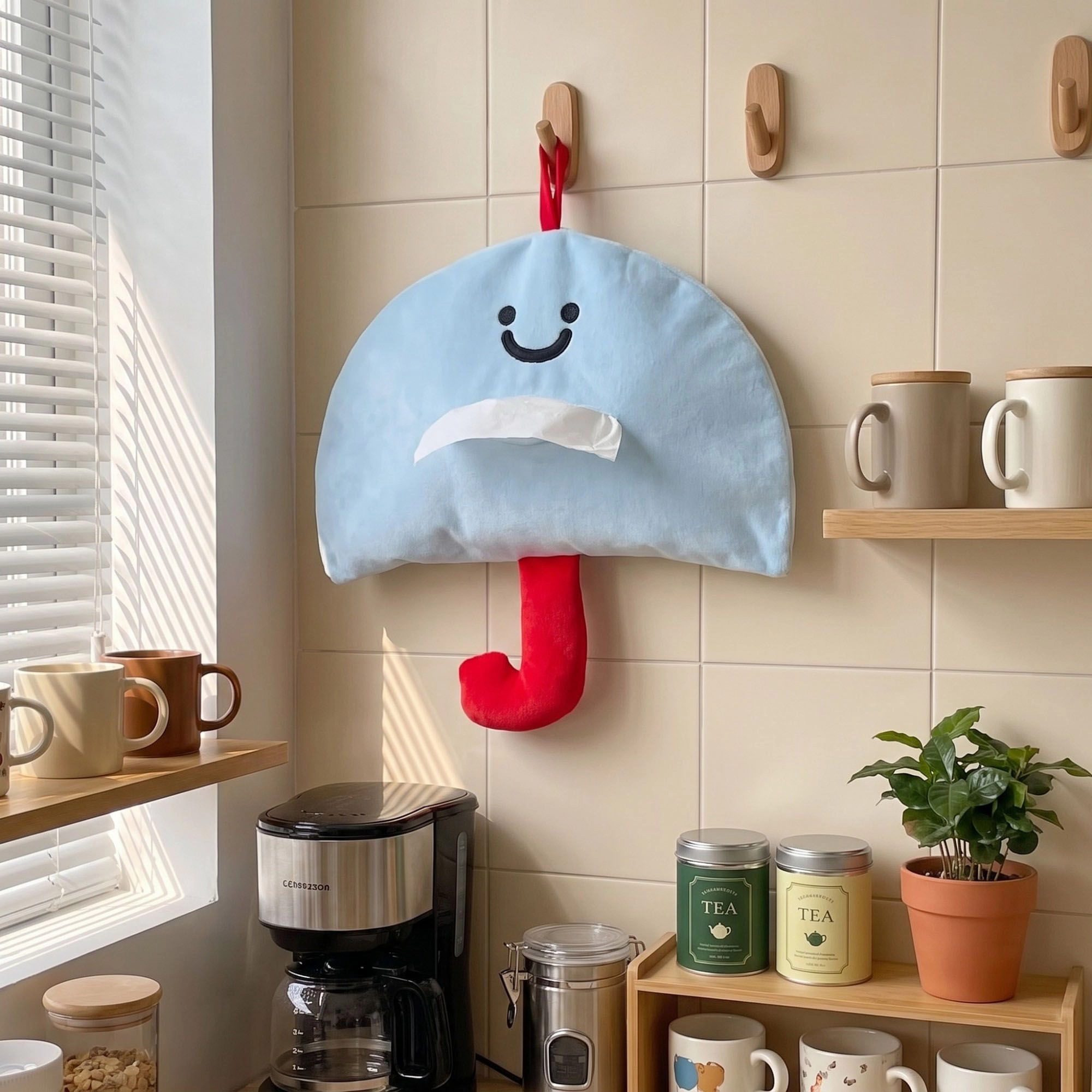 Alilang Hanging Tissue Holder with Zipper Pocket and Smiley Face