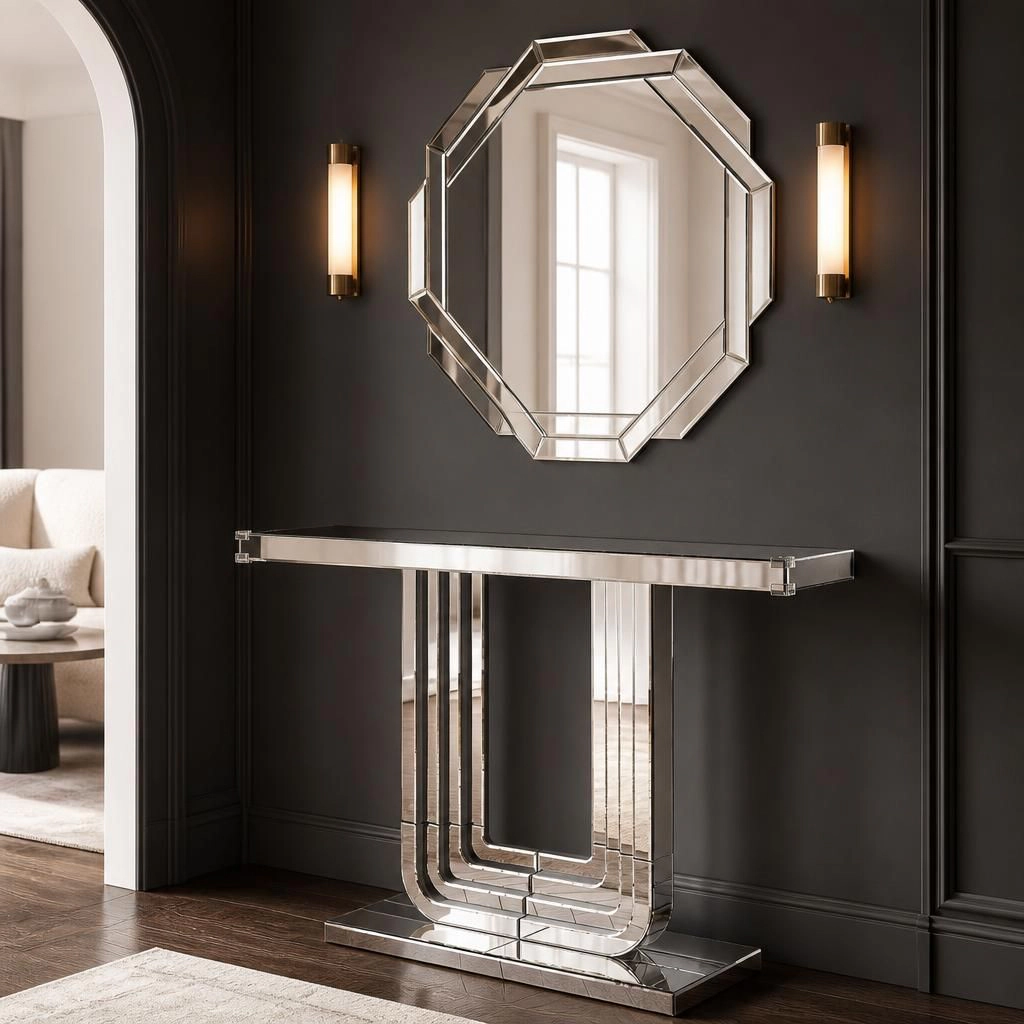 GOODSILO Long Narrow Console Table with Tempered Glass Top