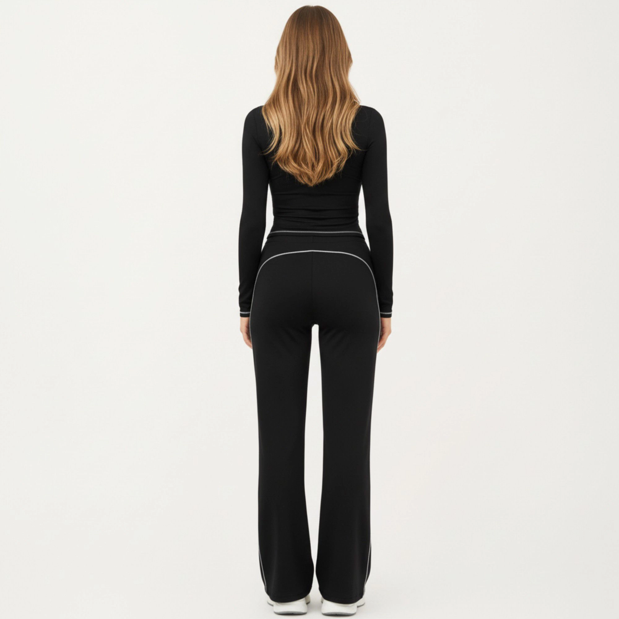 Anna-Kaci Women's Long Sleeve Cropped Top with V Neckline Contrast Trim and Smooth Stretch Fit
