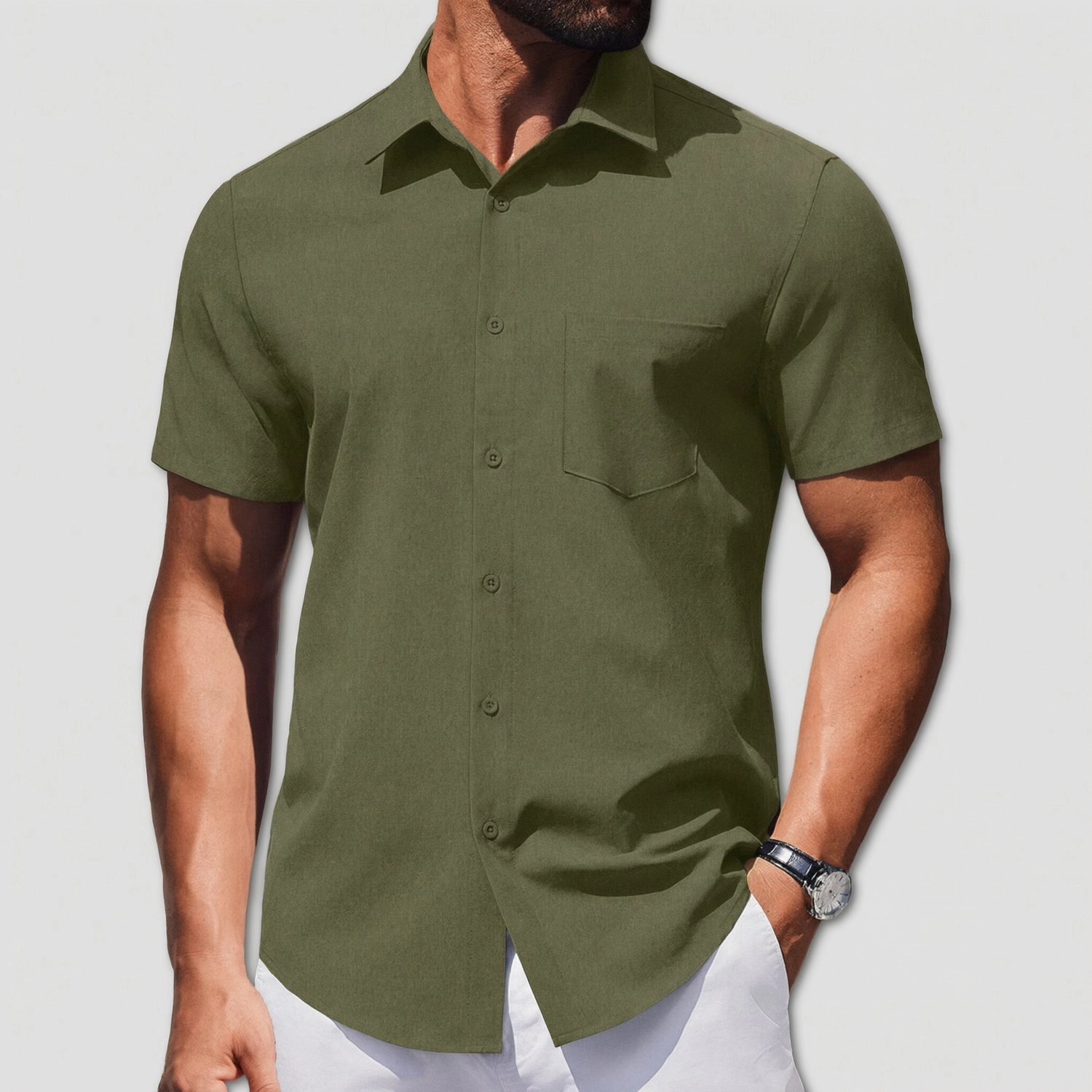 COOFANDY Mens Short Sleeve Button Down Shirt Classic Collar Chest Pocket Casual Top