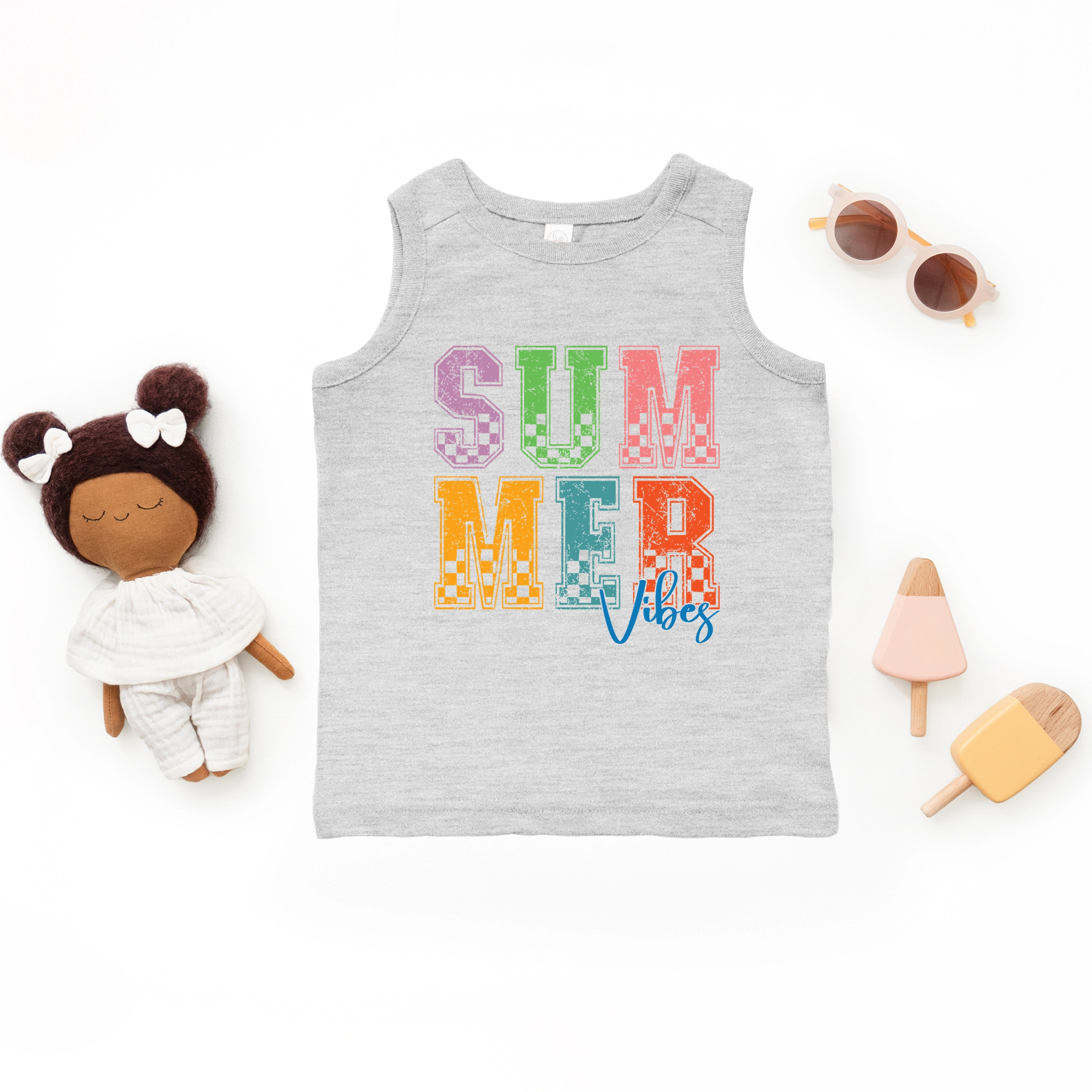 The Juniper Shop - Summer Vibes Checkered Toddler Graphic Tank