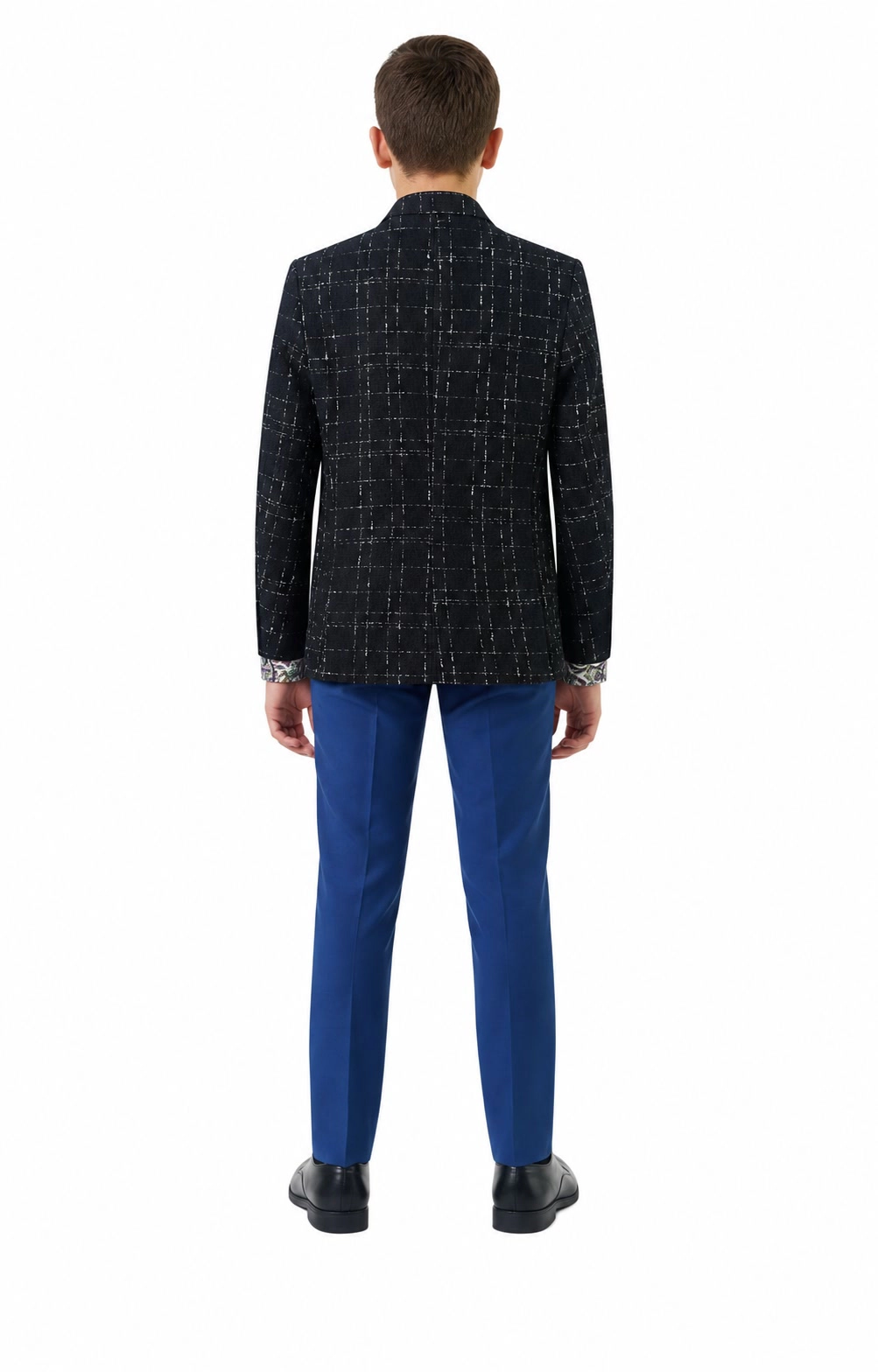Elie Balleh Boys Slim Fit Windowpane Blazer Sports Coat