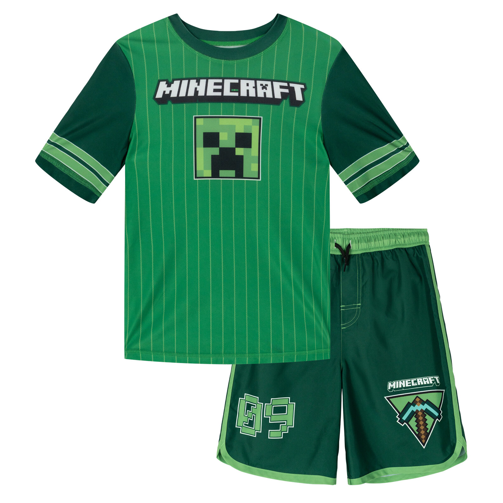 Minecraft Boys' Swimwear 2-Piece Rash Guard and Swim Trunks Set