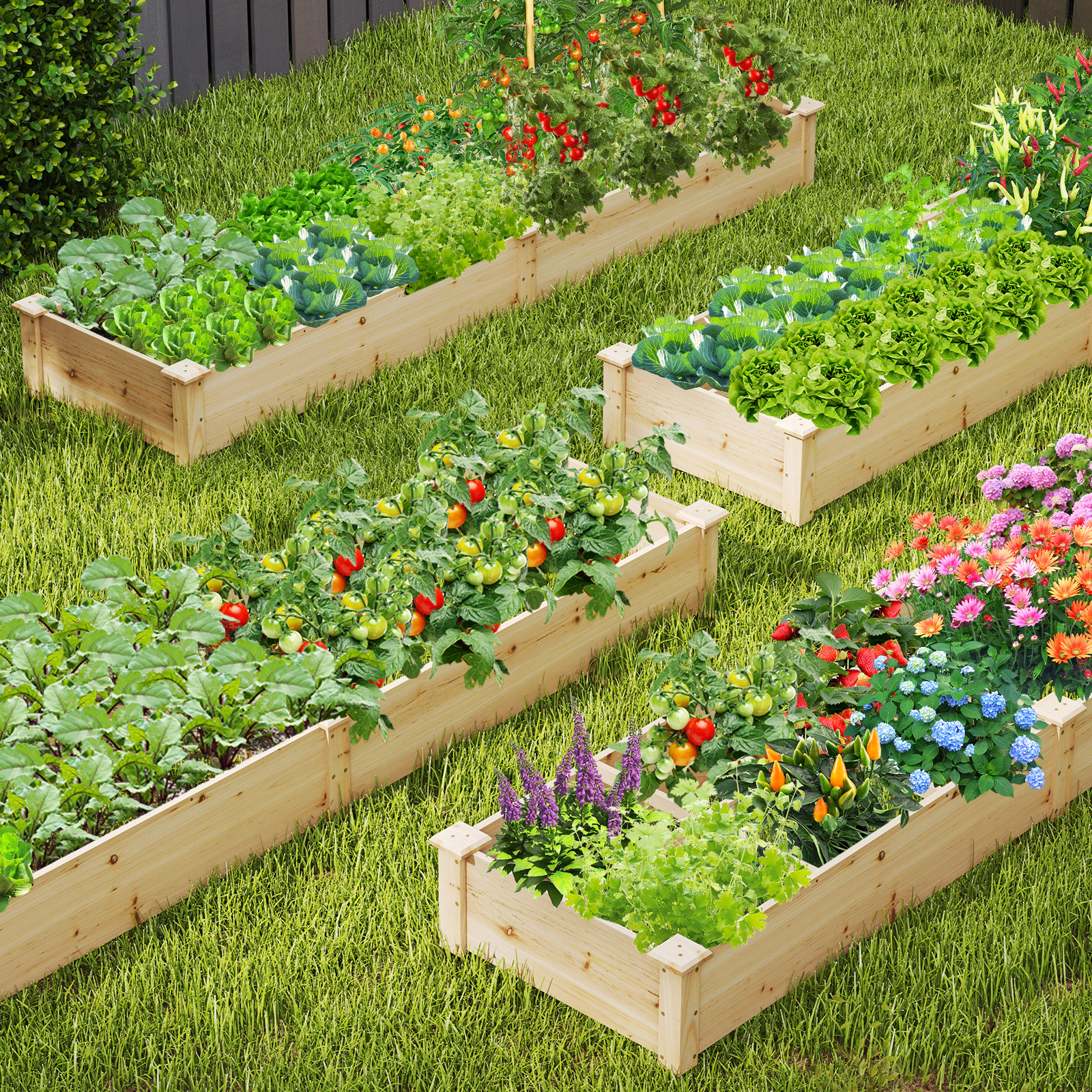SlickBlue Outdoor Fir Wood Planter Box with Removable Dividers Natural