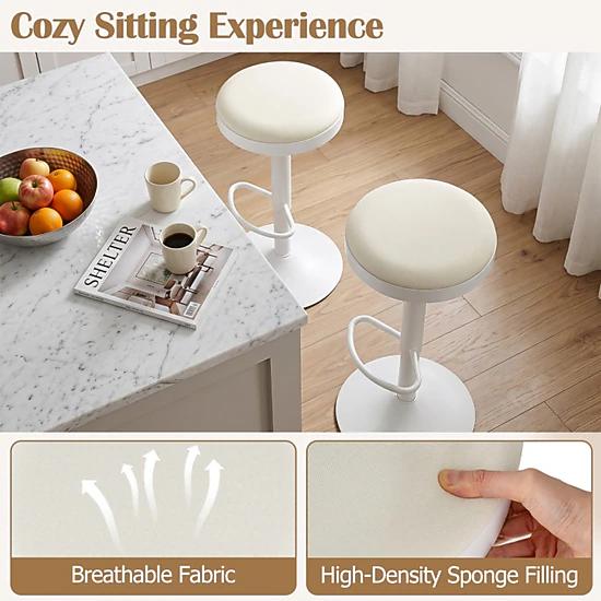 SUGIFT Set of 4 White Adjustable Swivel Bar Stools with Padded Seats ...