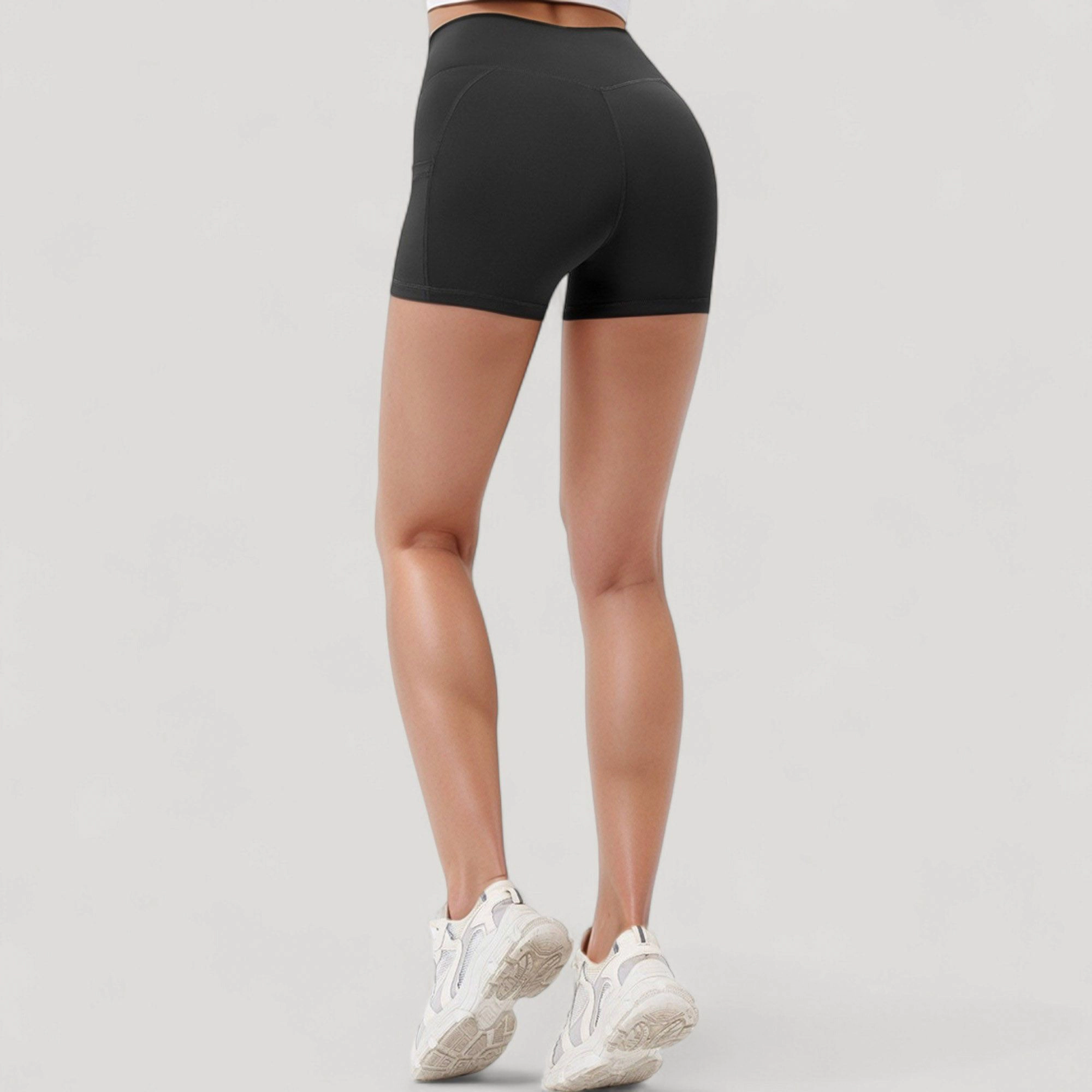 Anna-Kaci Women's High Waist Workout Shorts with Side Pockets and Seam-Contoured Fit for Flexible Movement