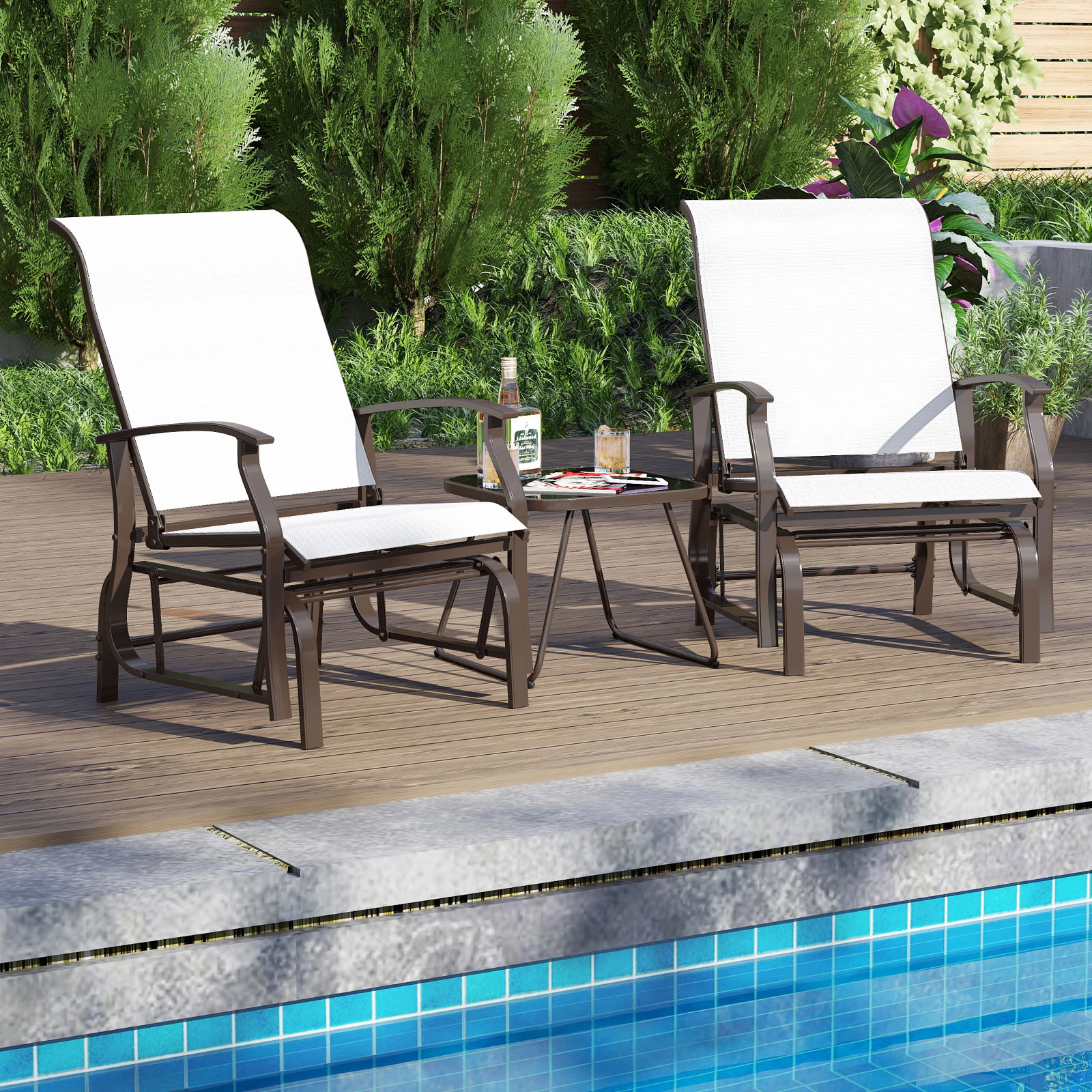 LJG Outdoor Glider Chairs Set of 2 with Ergonomic Backrest and Seat
