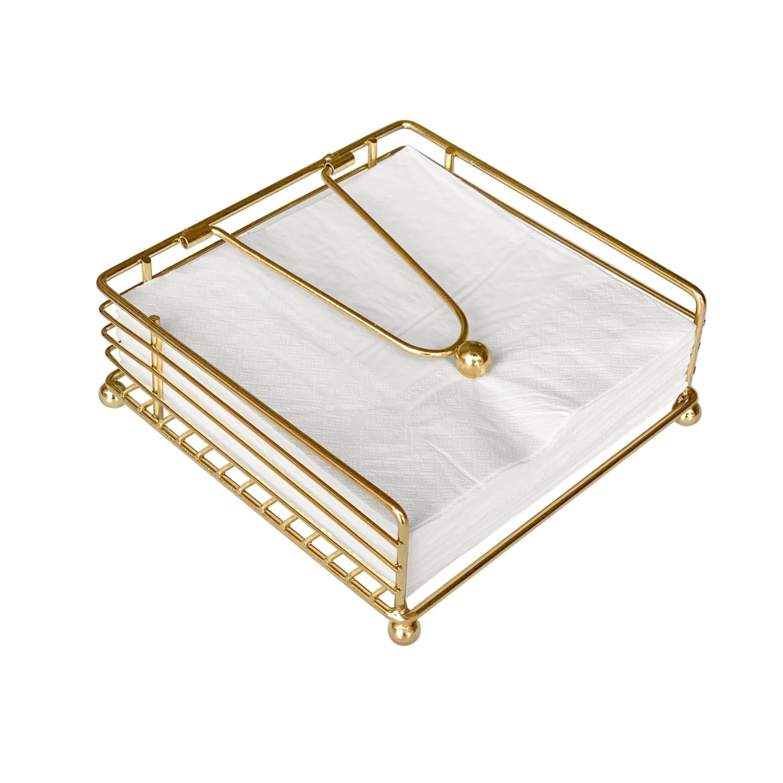 Stock Preferred Gold Iron Napkin Holder with Weighted Arm for Kitchen and Dining Table