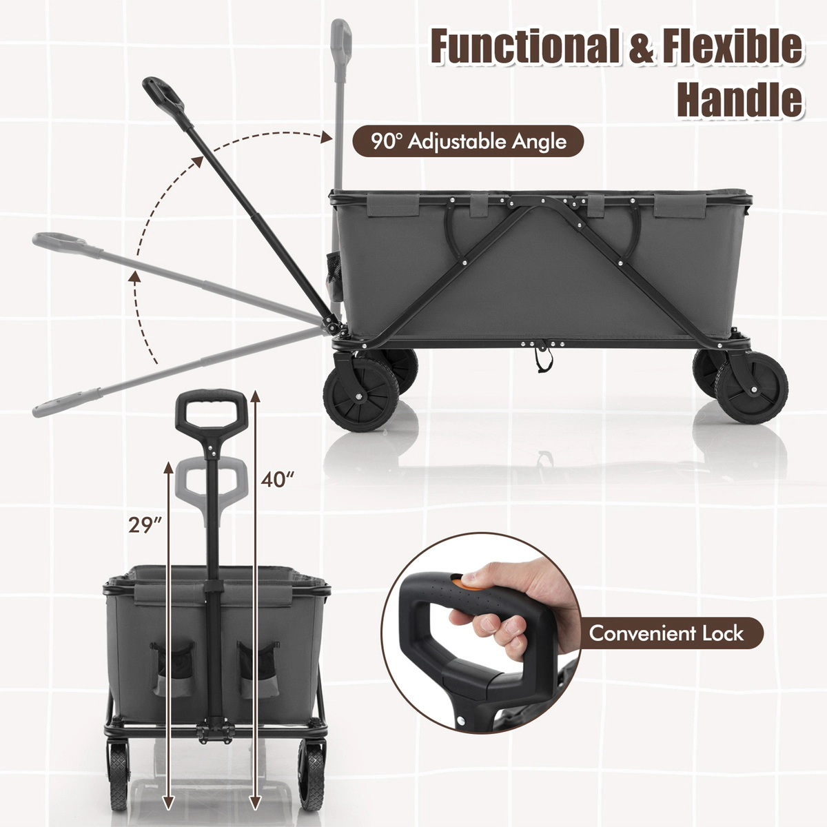 SUGIFT Collapsible Folding Wagon Cart Adjustable Handlebar 45-Gallon Capacity 220-lb Static Load 132-lb Dynamic Load
