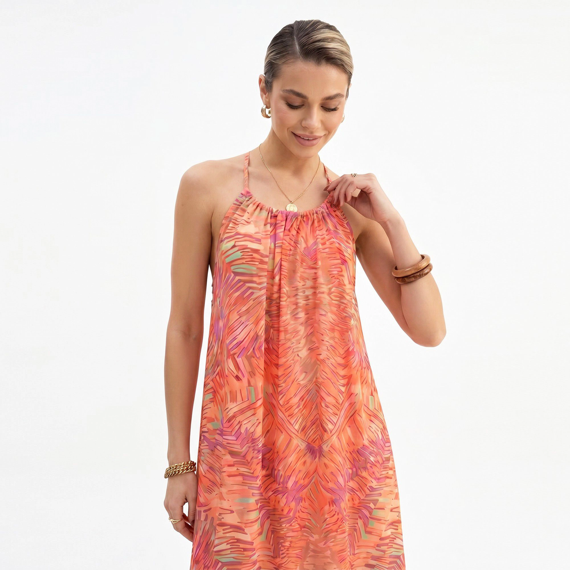 Anna-Kaci Women's Halter Open Back Tie Ruffle Hem Maxi Dress