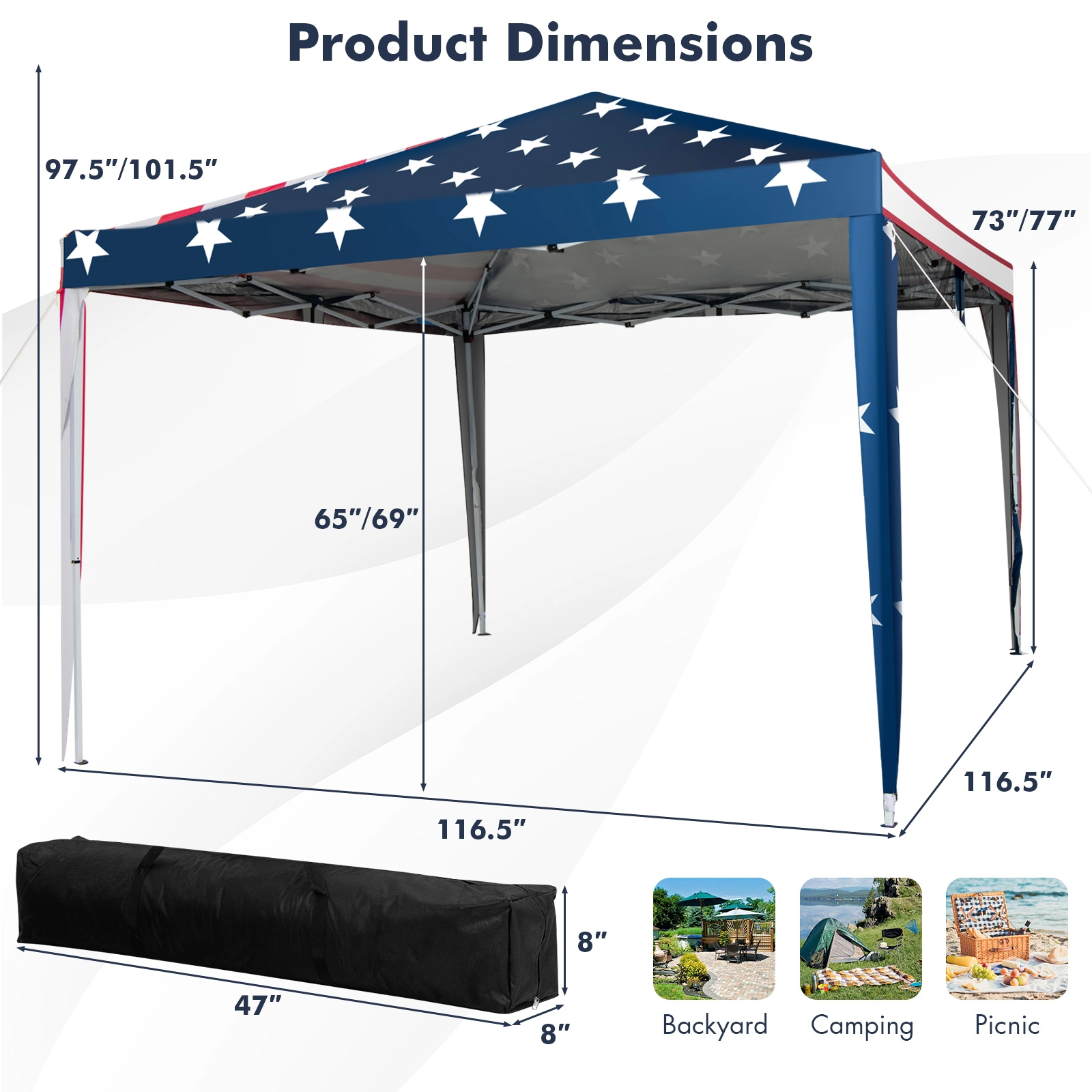 SUGIFT 10 x 10Pop-up Canopy Tent Gazebo with Mesh Netting 31.5-lb Net Weight Beige Coffee White American Flag Gray