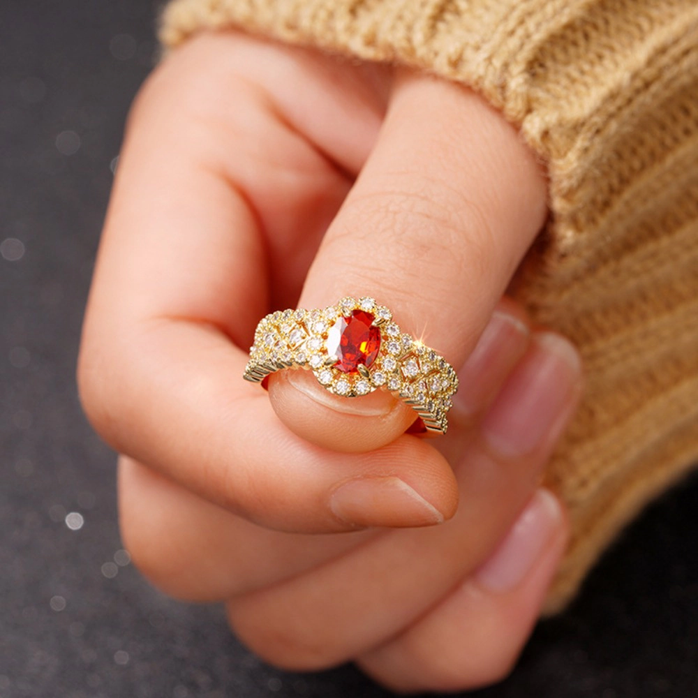 Women Chic Oval Red Zirconia Inlay Ring