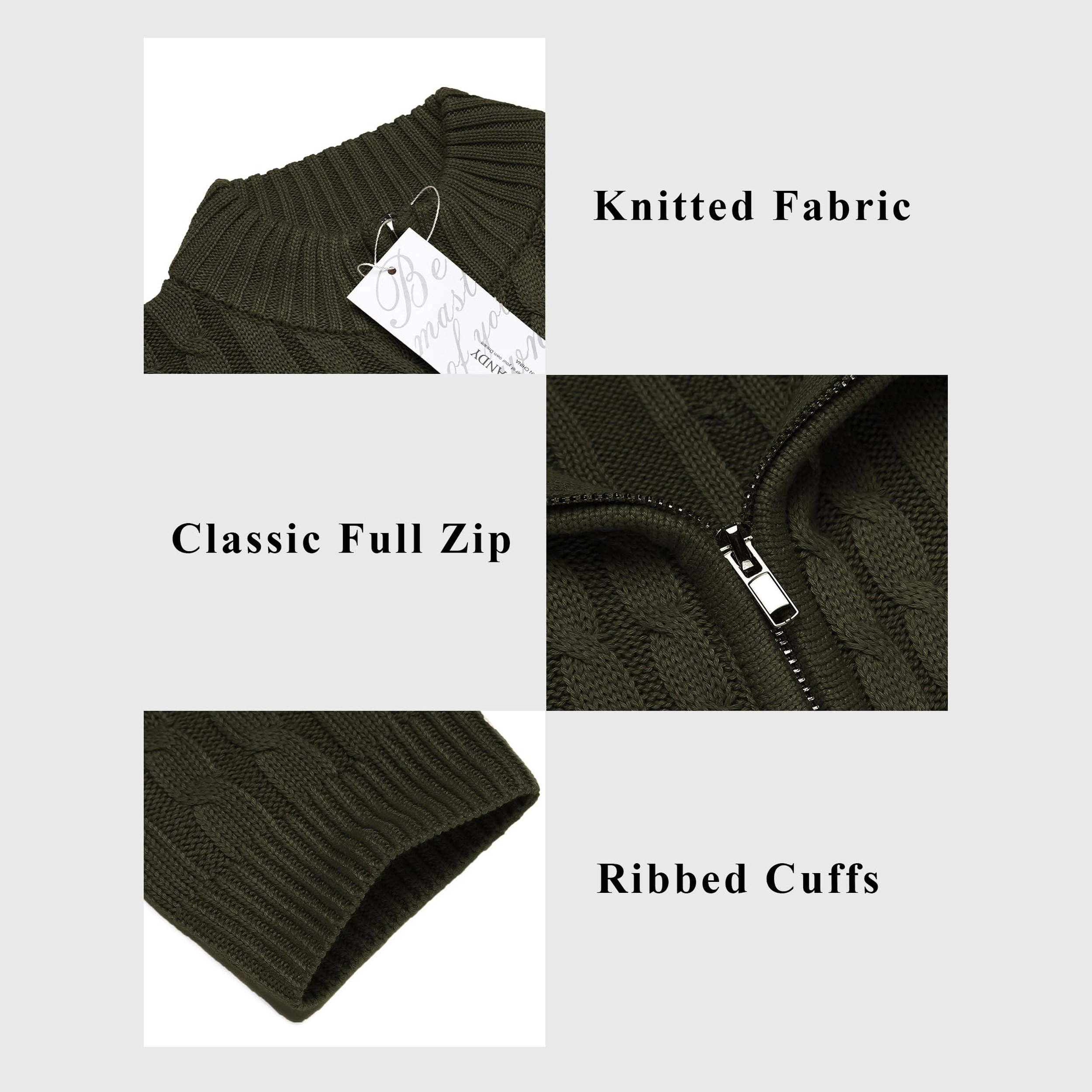 COOFANDY Men's Regular Fit Mock Neck Full Zip Cardigan Sweater