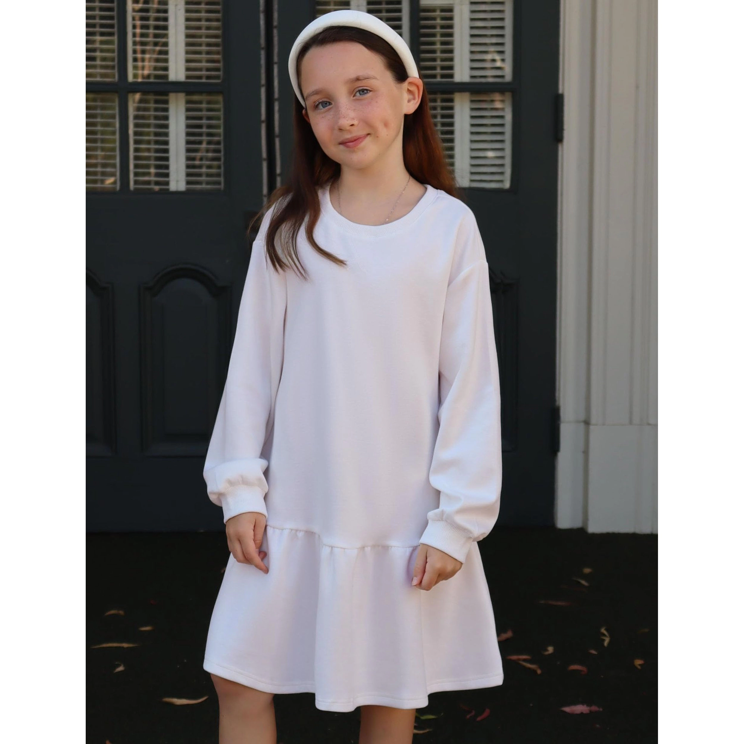 Arshiner Girls Dresses Long Sleeve Pullover Tops Drop Shoulder Sweatshirt Casual Dress with Pockets