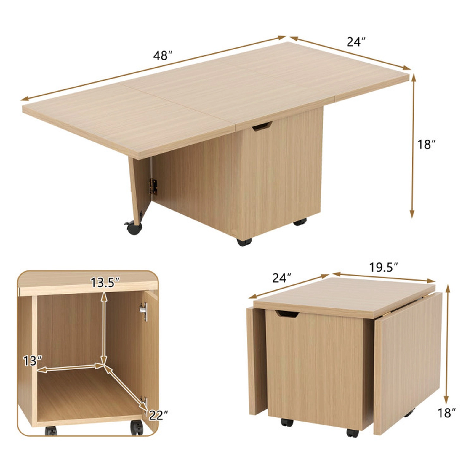 SUGIFT Foldable Coffee Table with 2-Door Storage Cabinet 155-lb Tabletop Capacity 45-lb Cabinet Capacity Oak