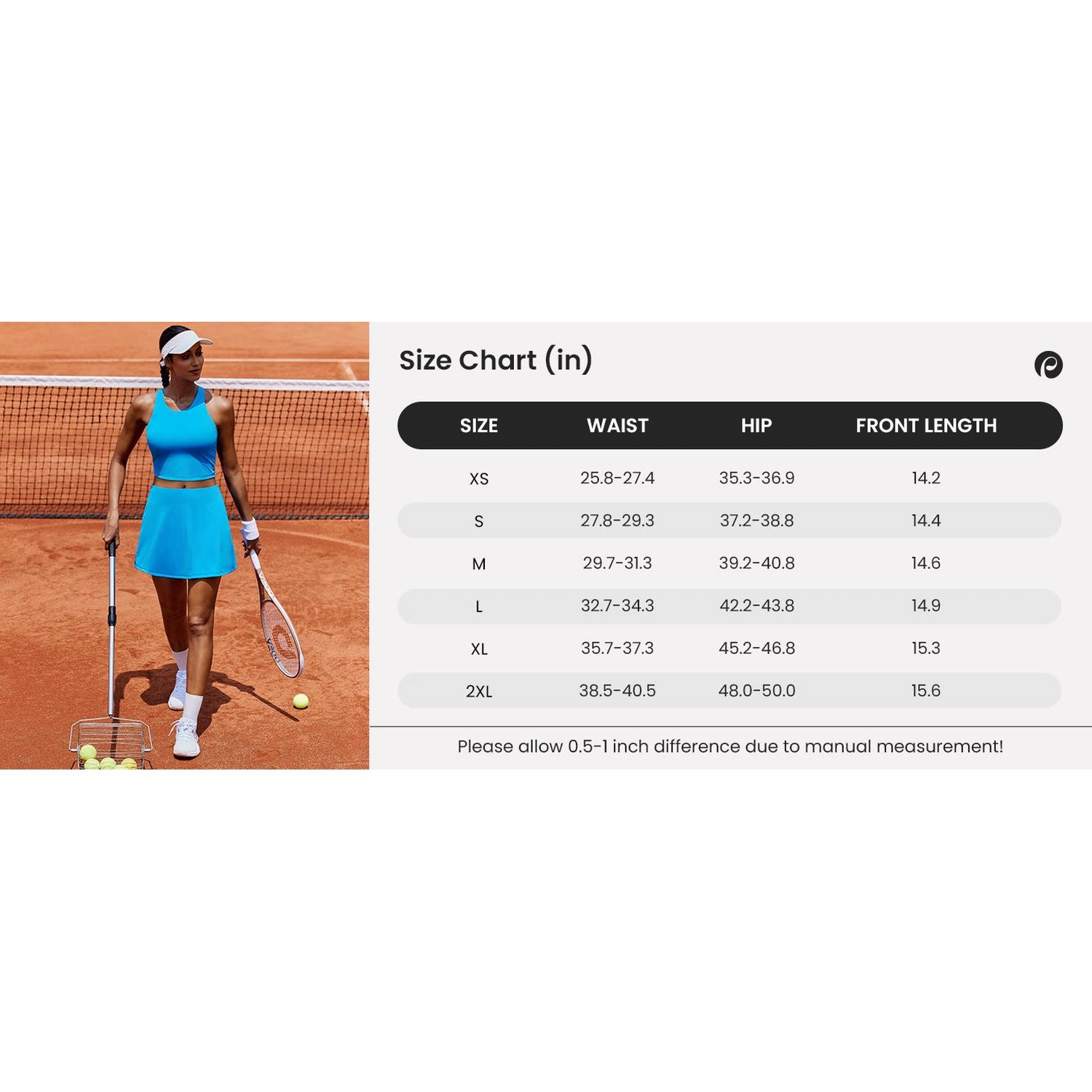 Pinspark Womens Solid High Waist A-Line Tennis Skirt Stretch Casual Mini Skirts