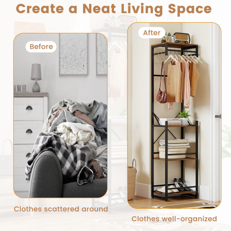 Hivvago Freestanding Coat Rack with 4 Storage Shelves and 6 Hooks