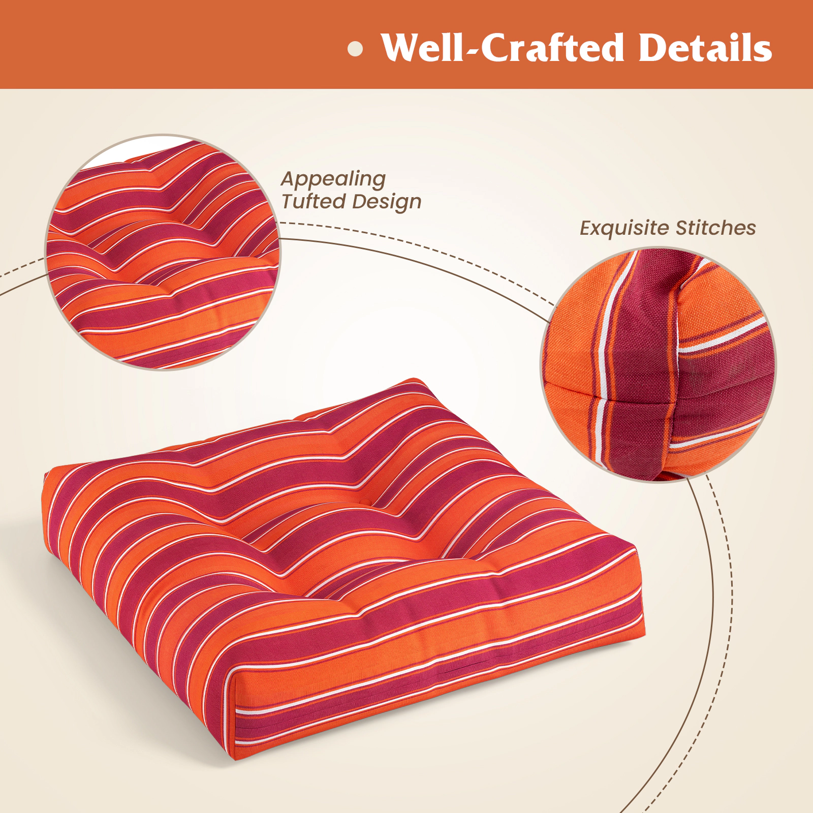 SlickBlue Square Patio Furniture Seat Cushions with Cotton Filling