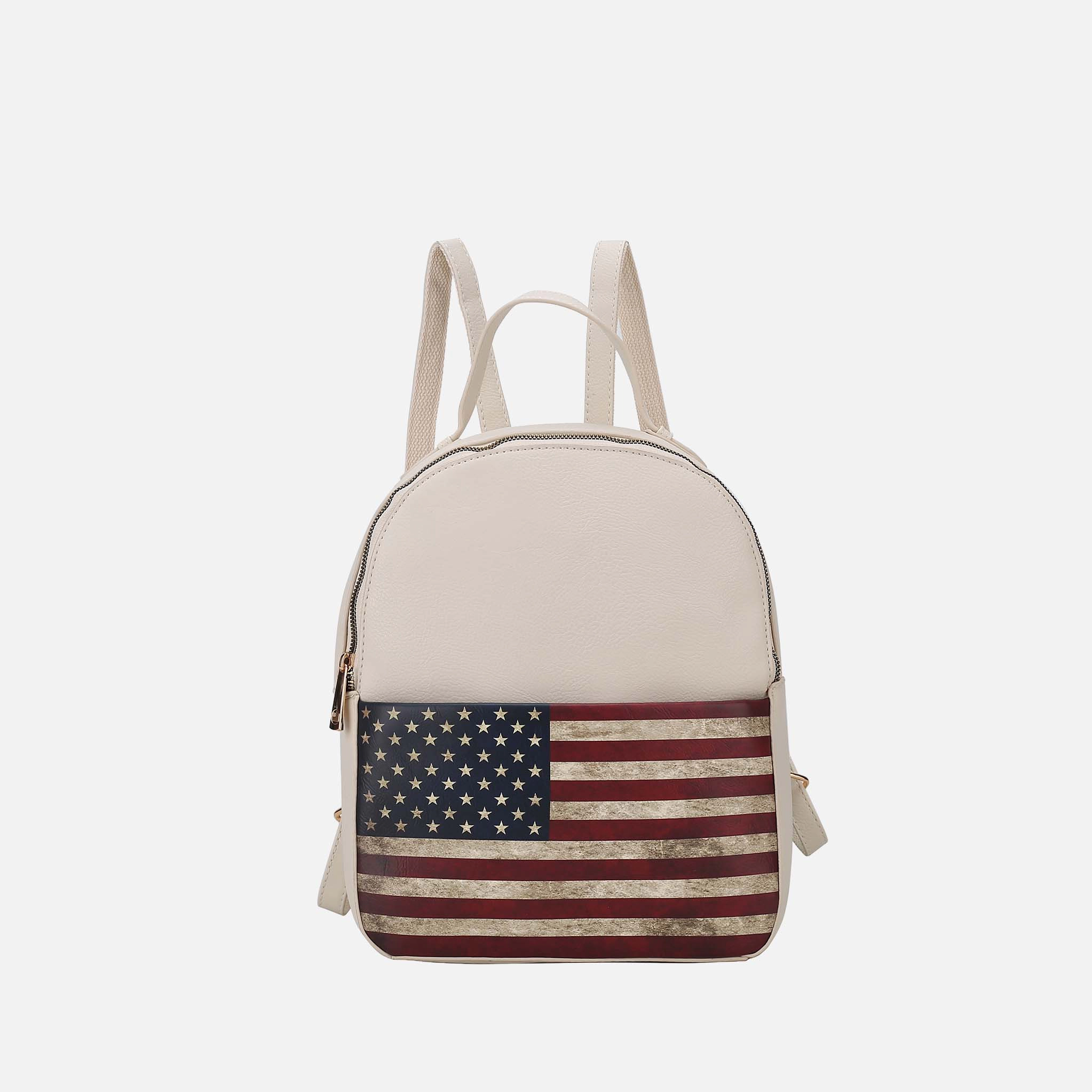 Mia K Collection Briella Vegan Leather Backpack, Patriotic Print, Gold-Tone Hardware