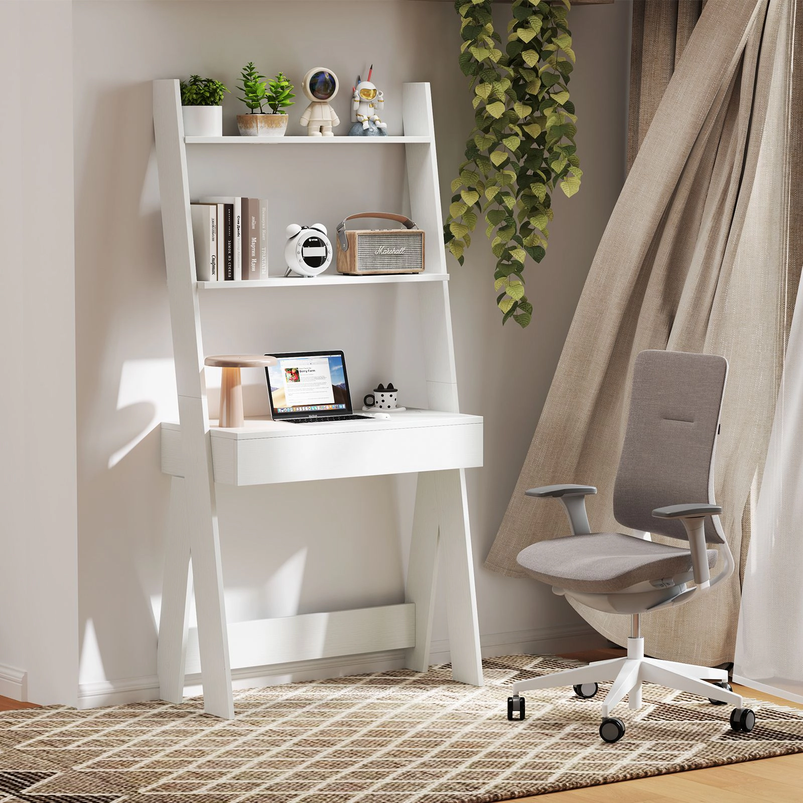 SlickBlue Modern Ladder Writing Desk with Storage Shelves