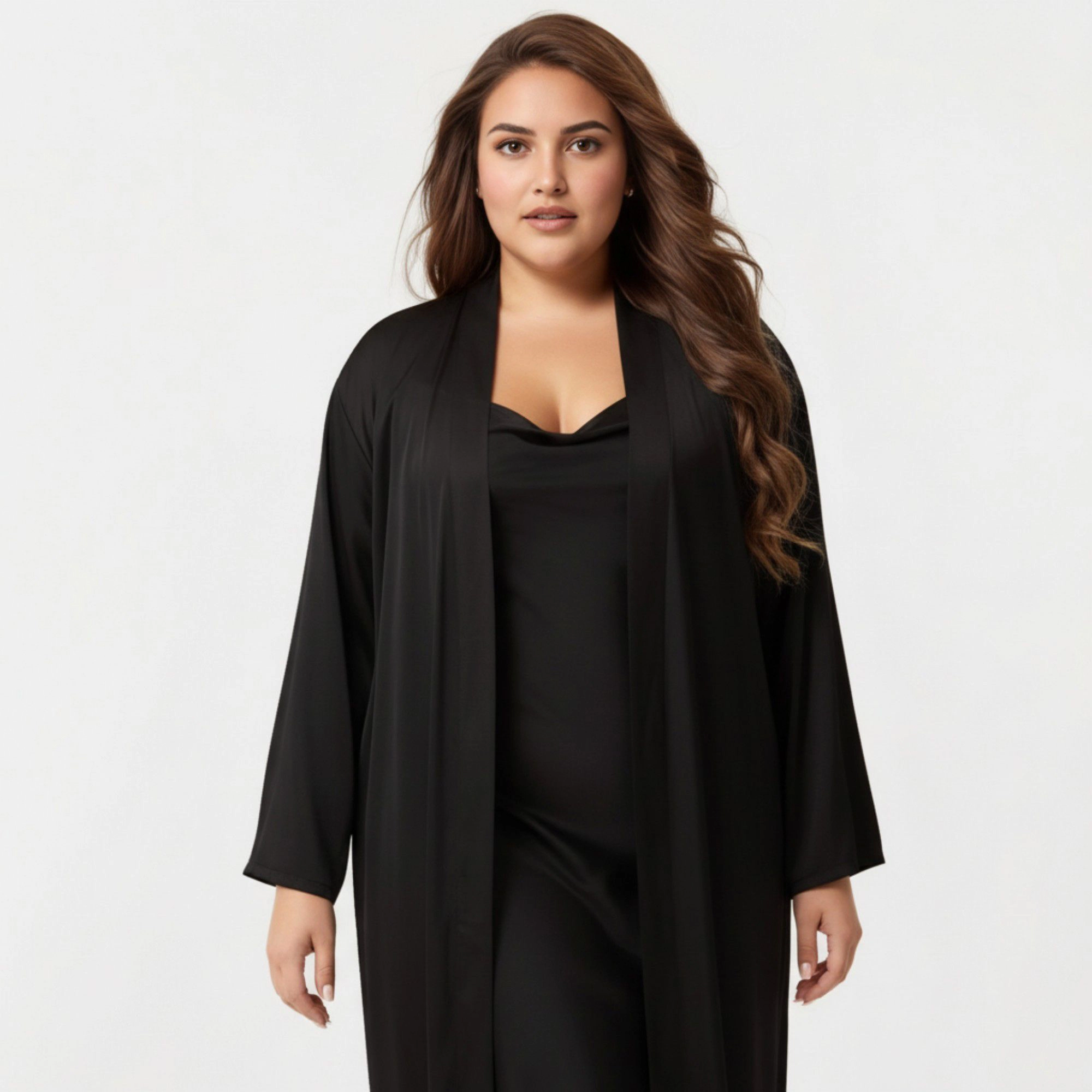 Anna-Kaci Women's Plus 2-Piece Satin Nightgown Set with Long Sleeve Open Front Robe Sleeveless Slip Dress Sleepwear