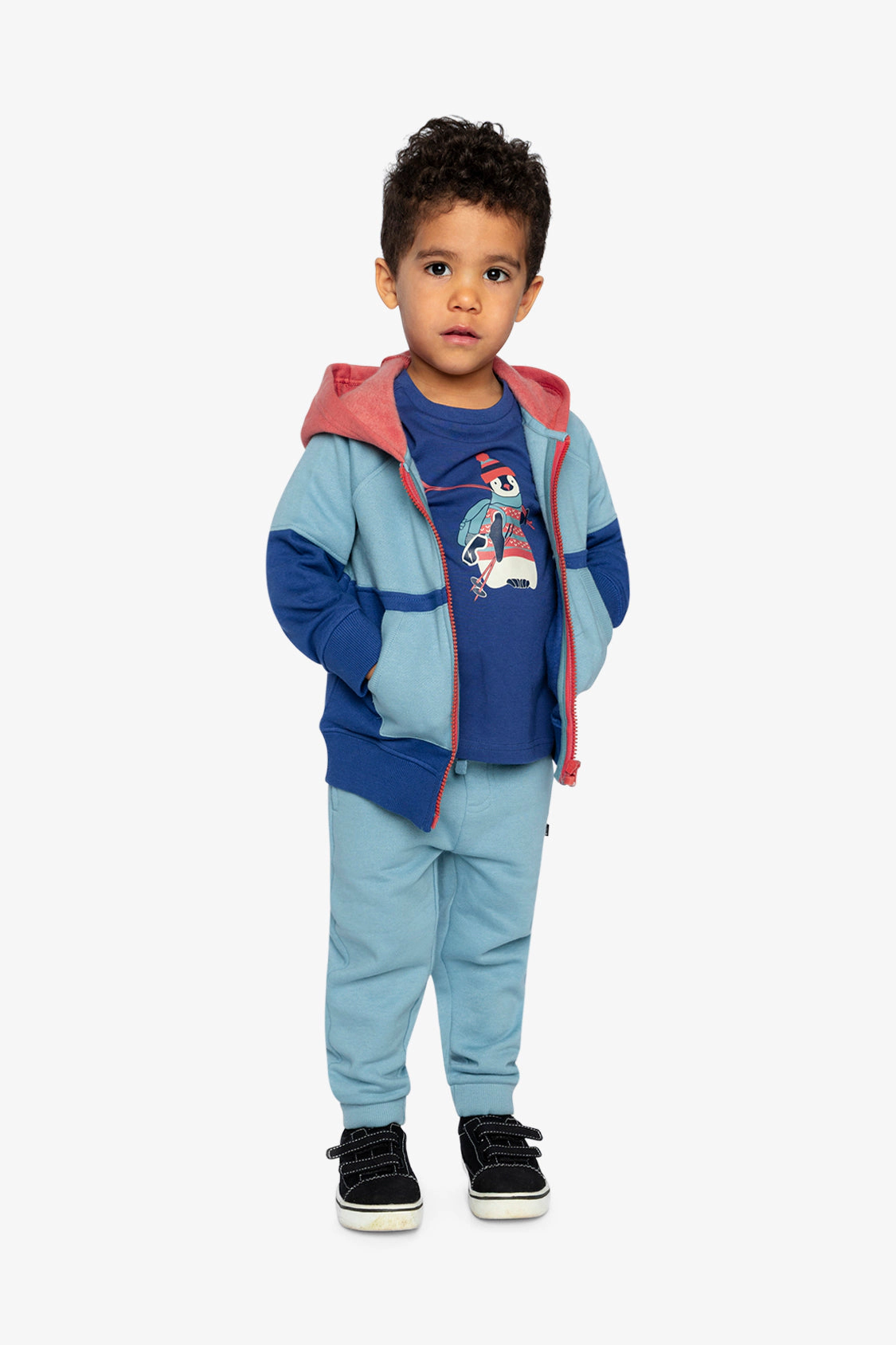 Deux par Boys Full Zip Hooded Colorblock Fleece Jacket with Front Pockets