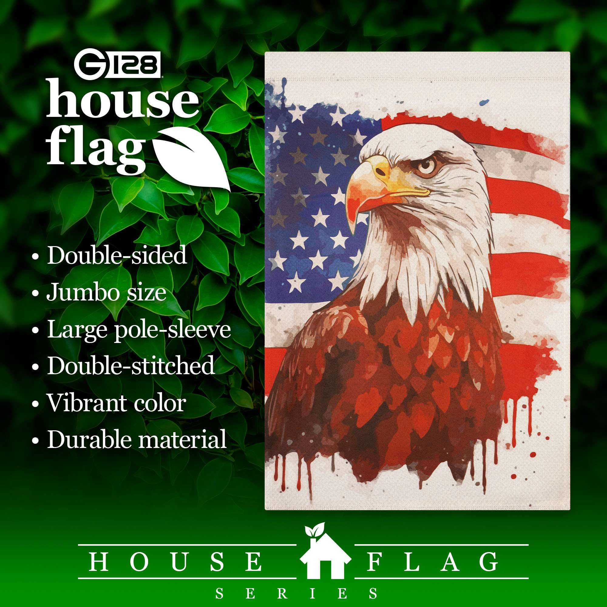 G128 Patriotic Bald Eagle 28x40 Double-Sided Garden Flag - Blockout Polyester
