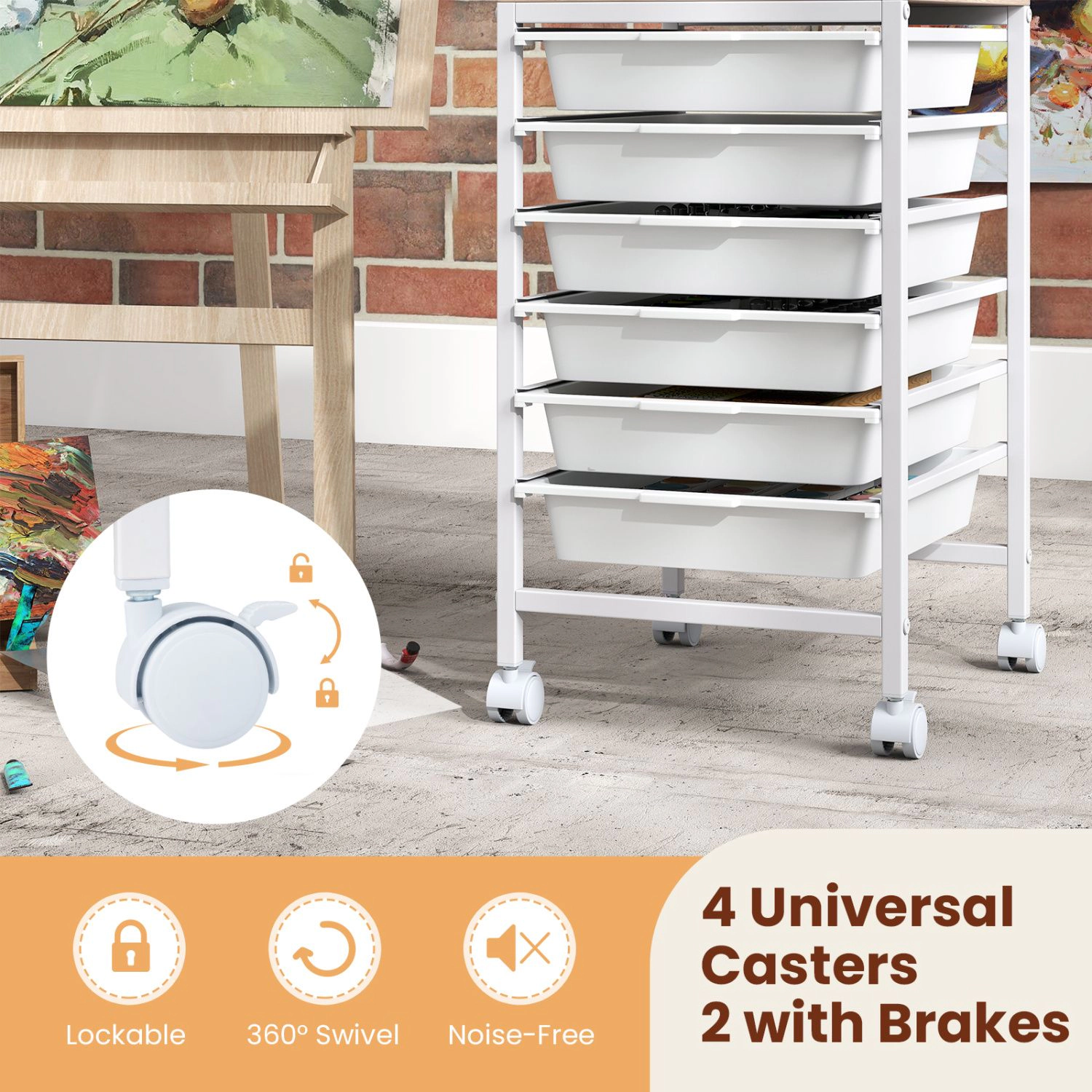 SlickBlue 6 Drawer Rolling Storage Cart with Wooden Top Organizer