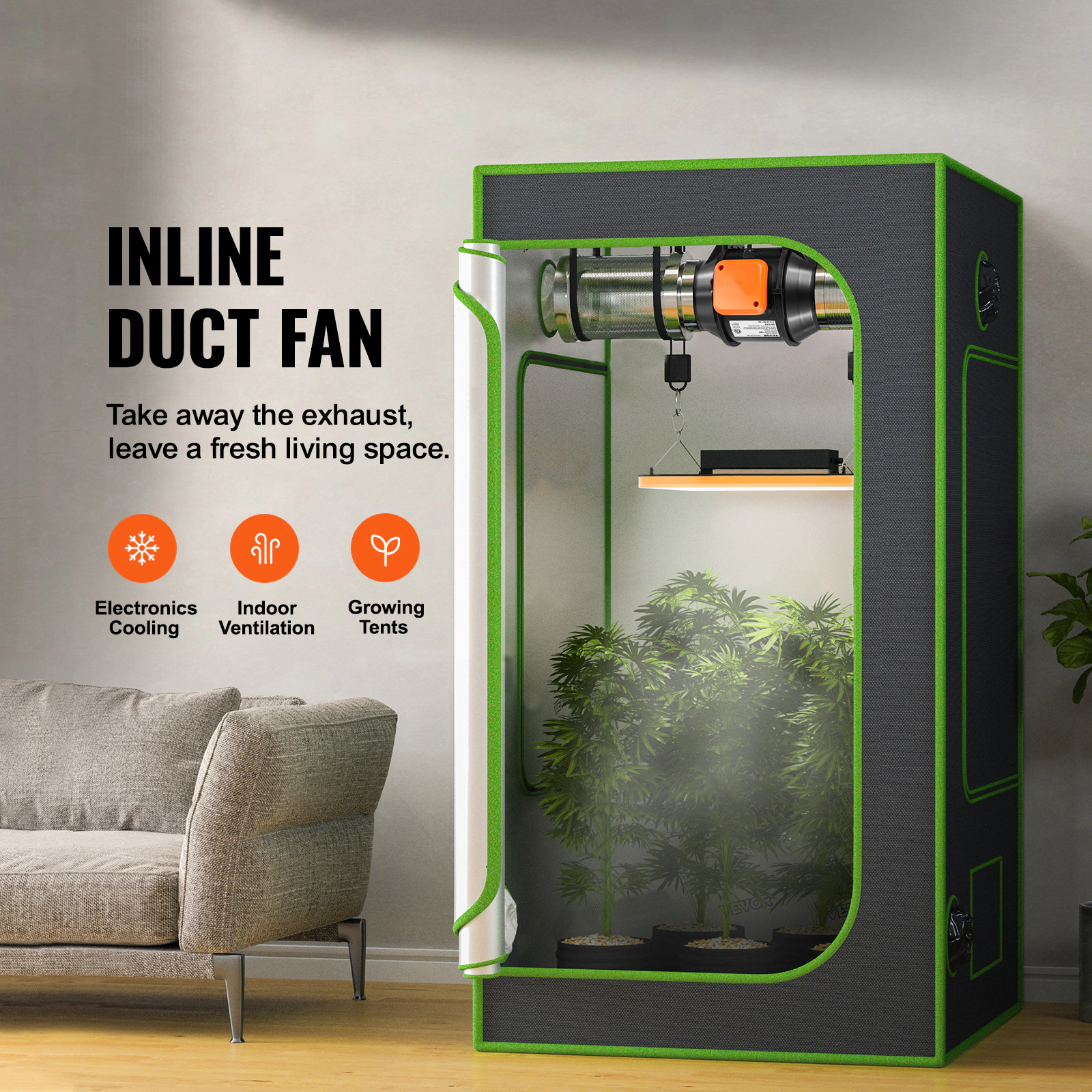 HONGGE Inline Duct Fan with Variable Speed Controller Quiet AC-motor Ventilation Exhaust Fan for Cooling Booster Grow