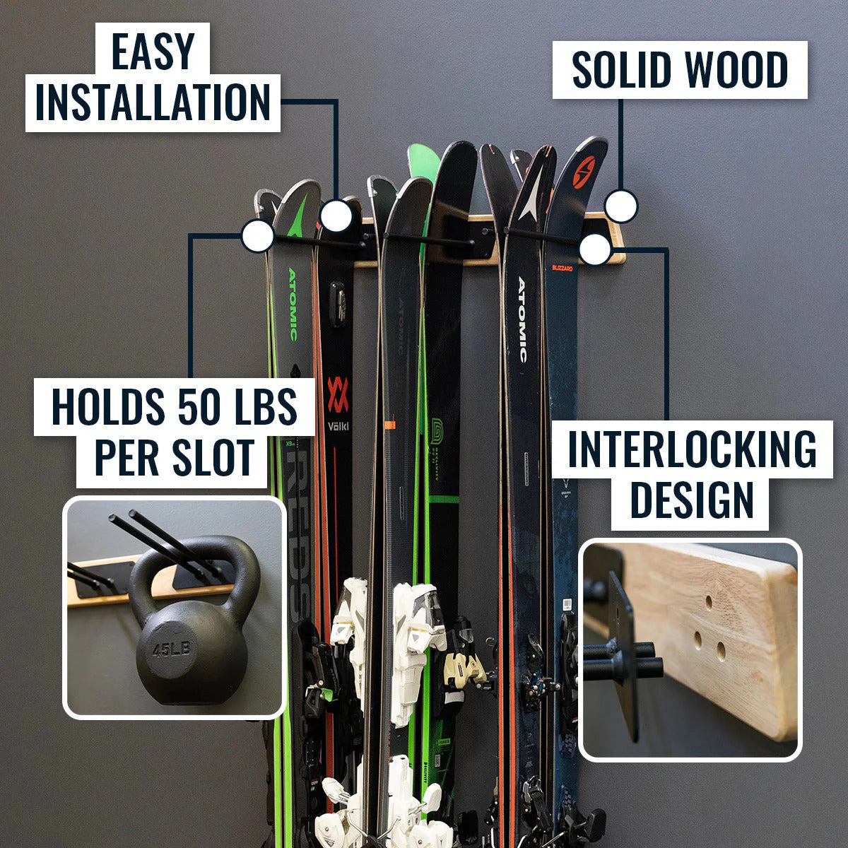 StoreYour Burlington Ski Storage Rack, Holds 6 Pairs of Skis